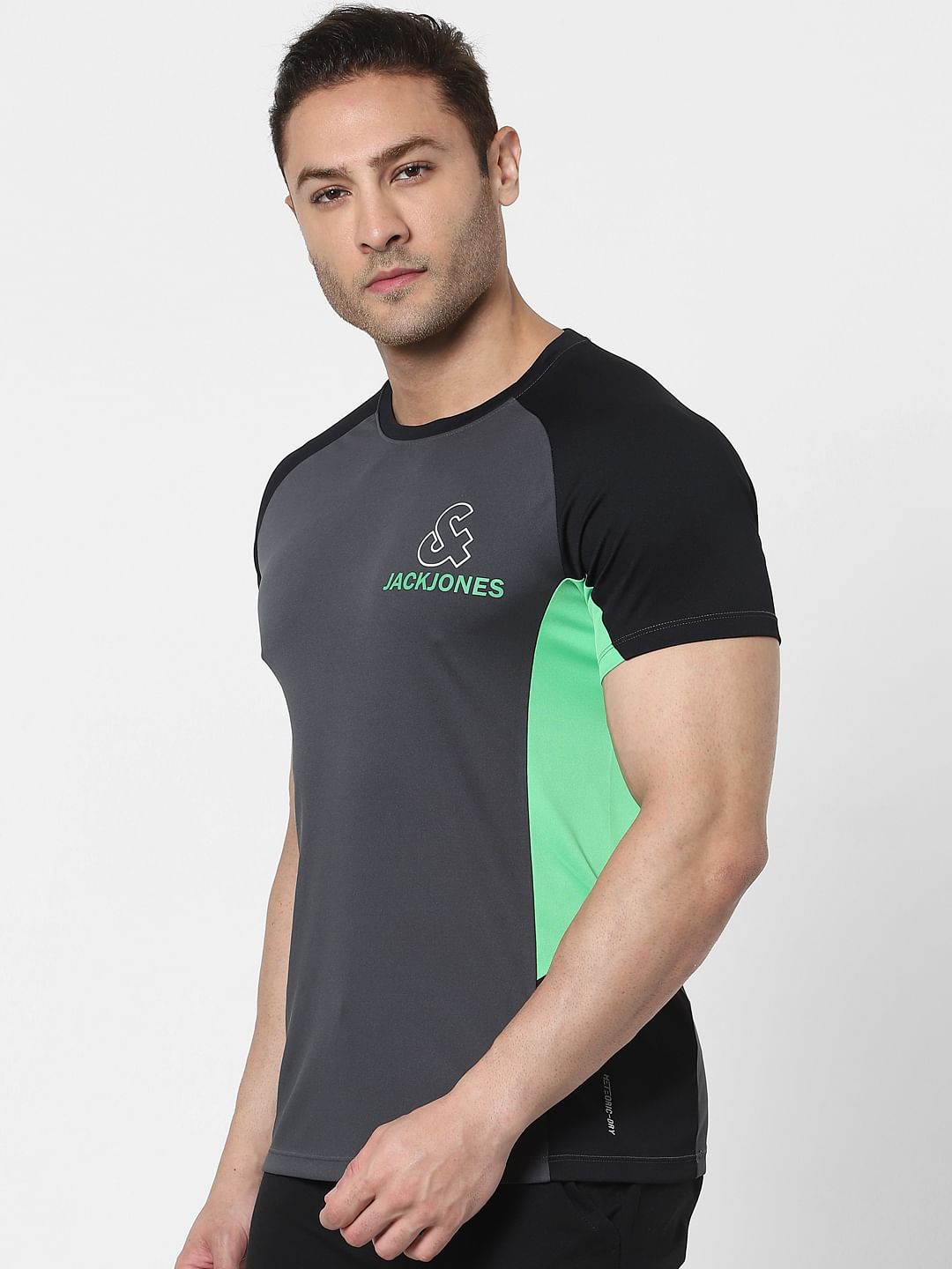Grey Colourblocked Crew Neck T-shirt