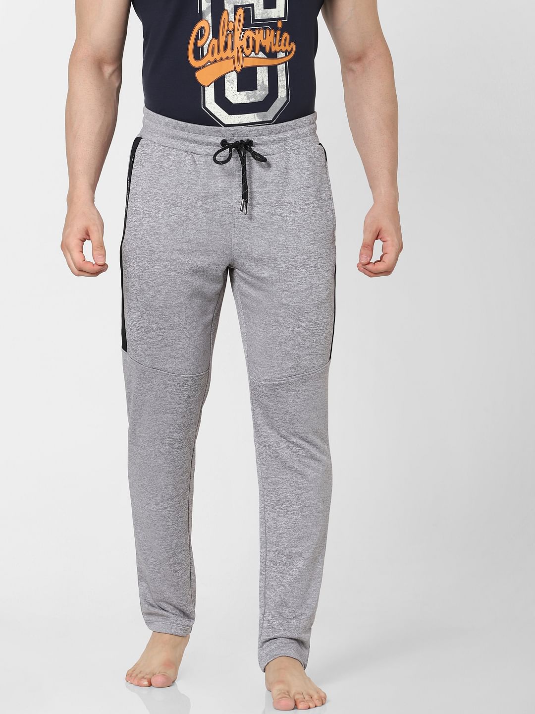 Grey Mid Rise Tape Detail Trackpants