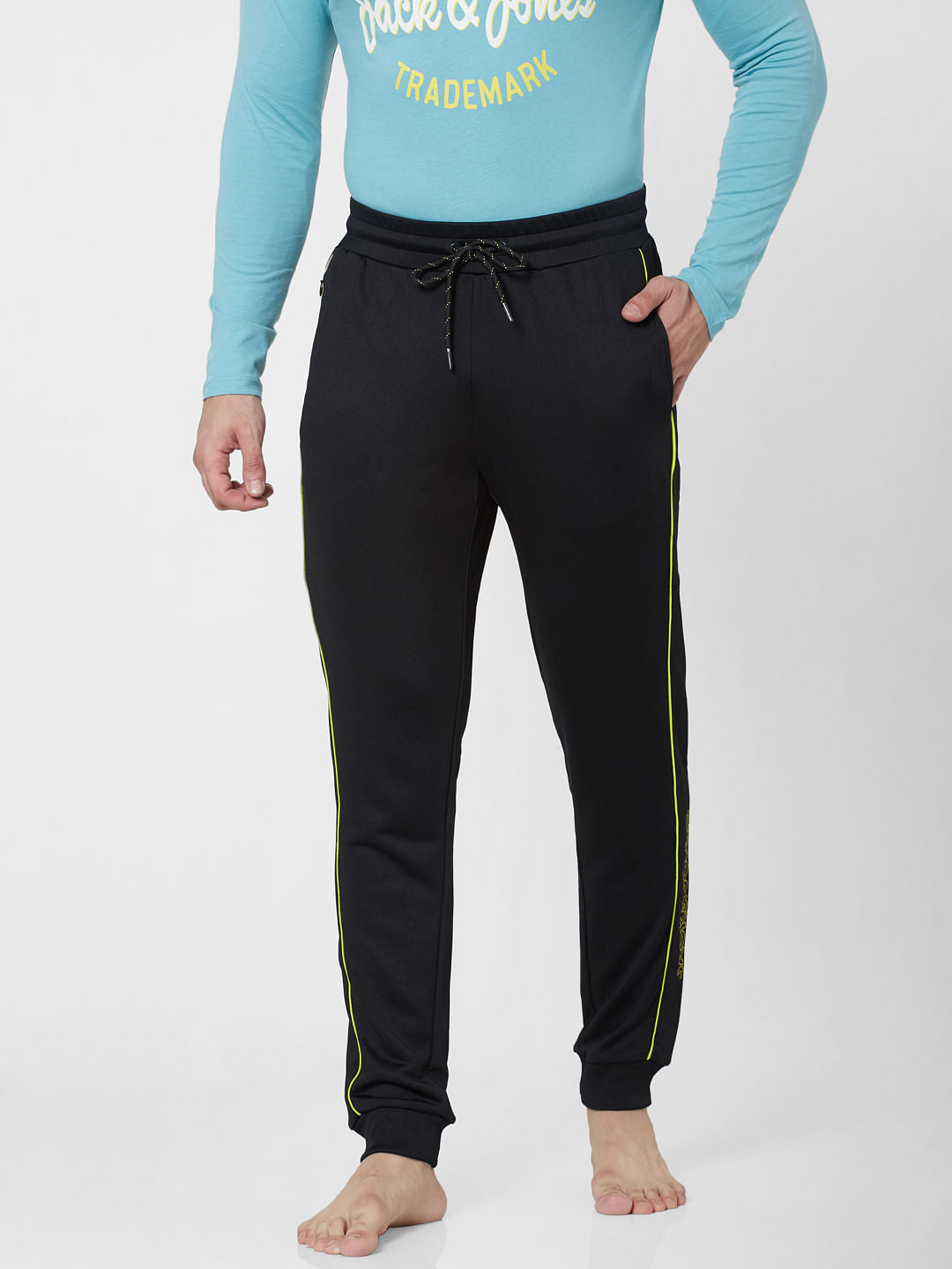 Black Mid Rise Logo Print Trackpants