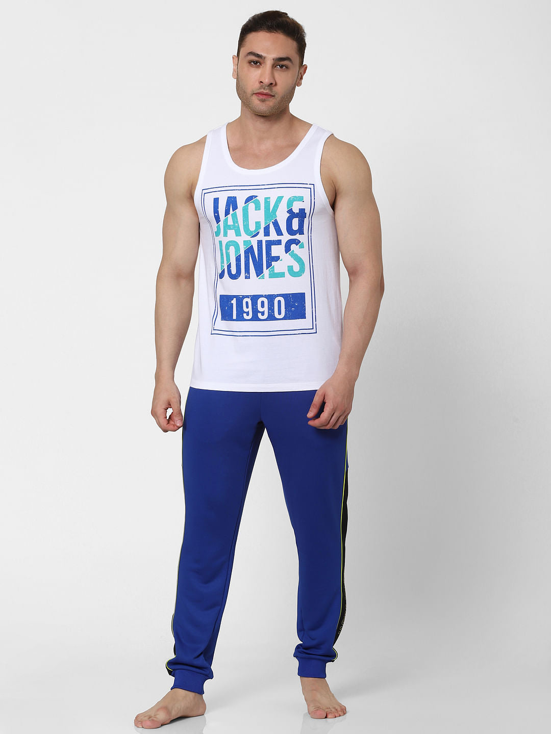 Blue Mid Rise Logo Print Trackpants