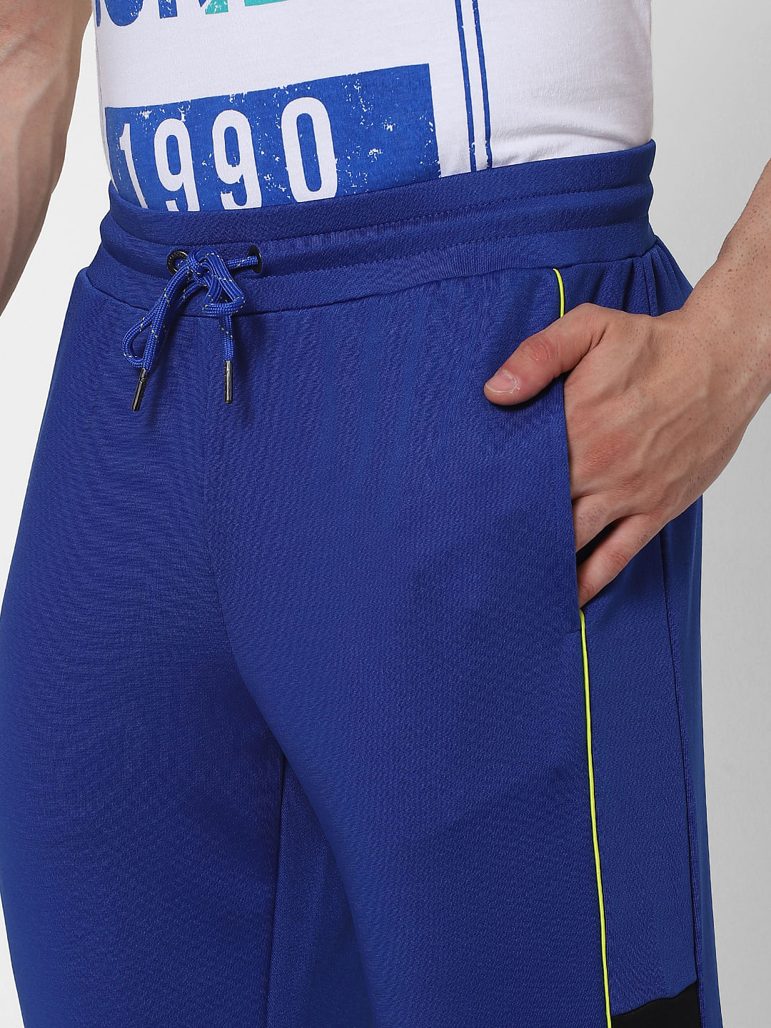 Blue Mid Rise Logo Print Trackpants