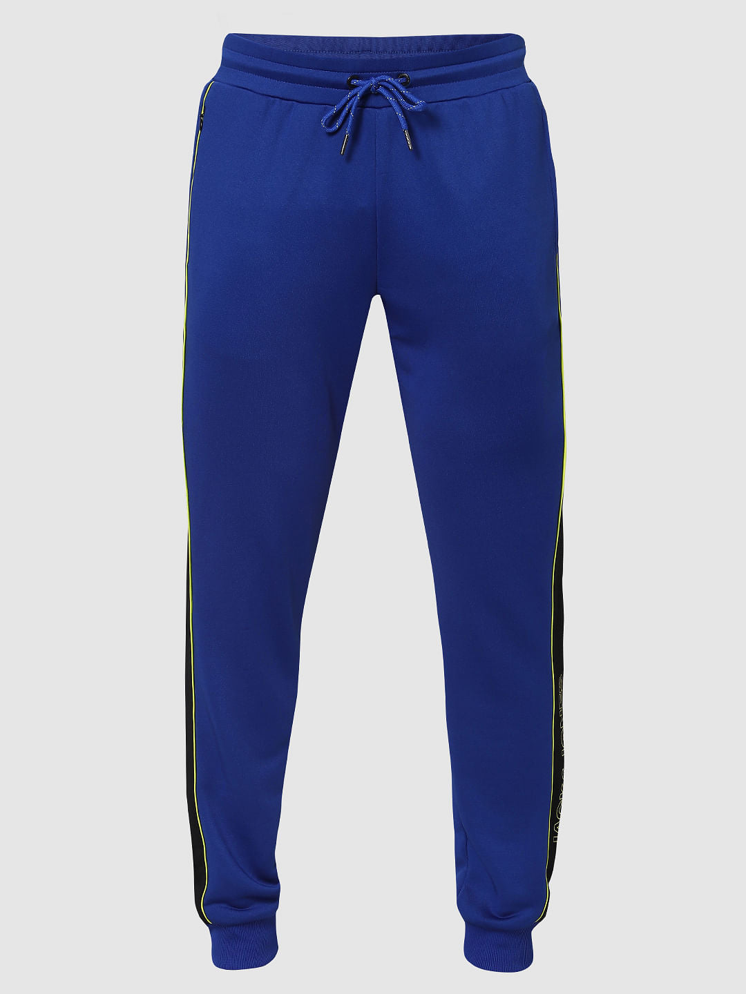 Blue Mid Rise Logo Print Trackpants