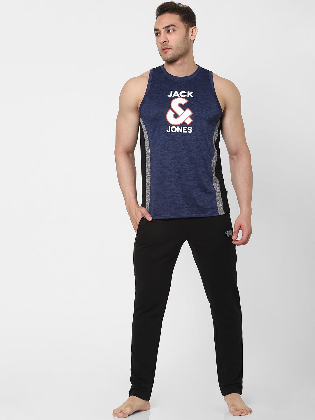 Navy Blue Logo Print Vest