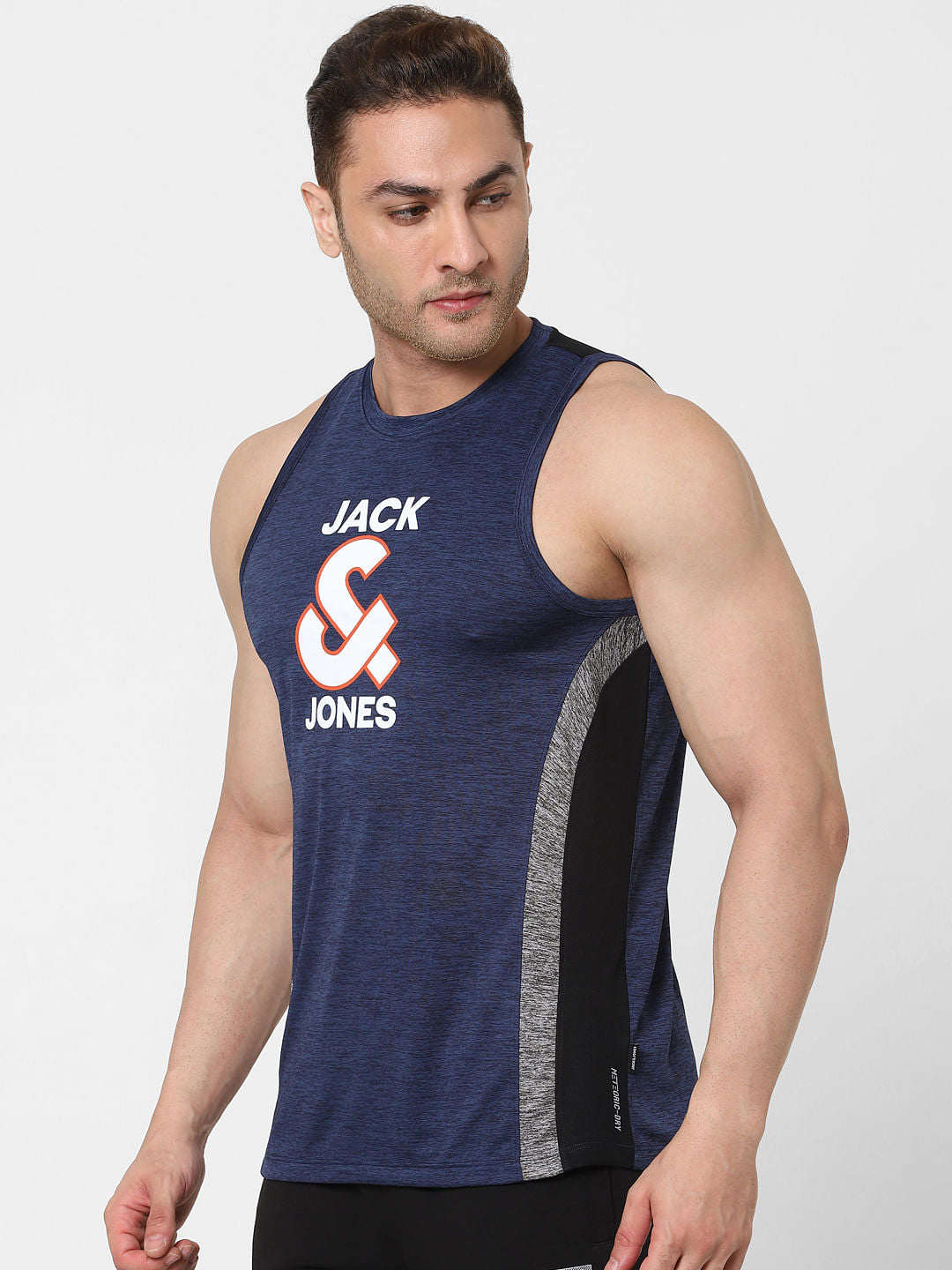 Navy Blue Logo Print Vest