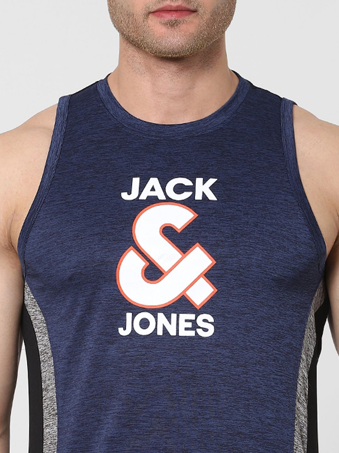 Navy Blue Logo Print Vest