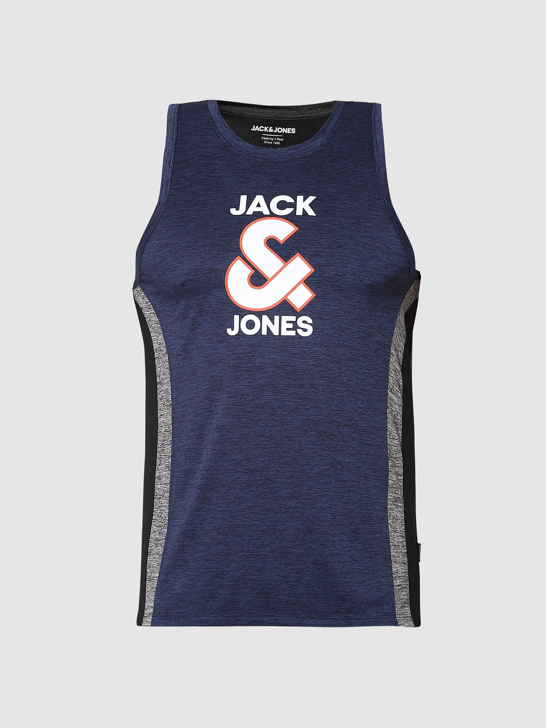 Navy Blue Logo Print Vest
