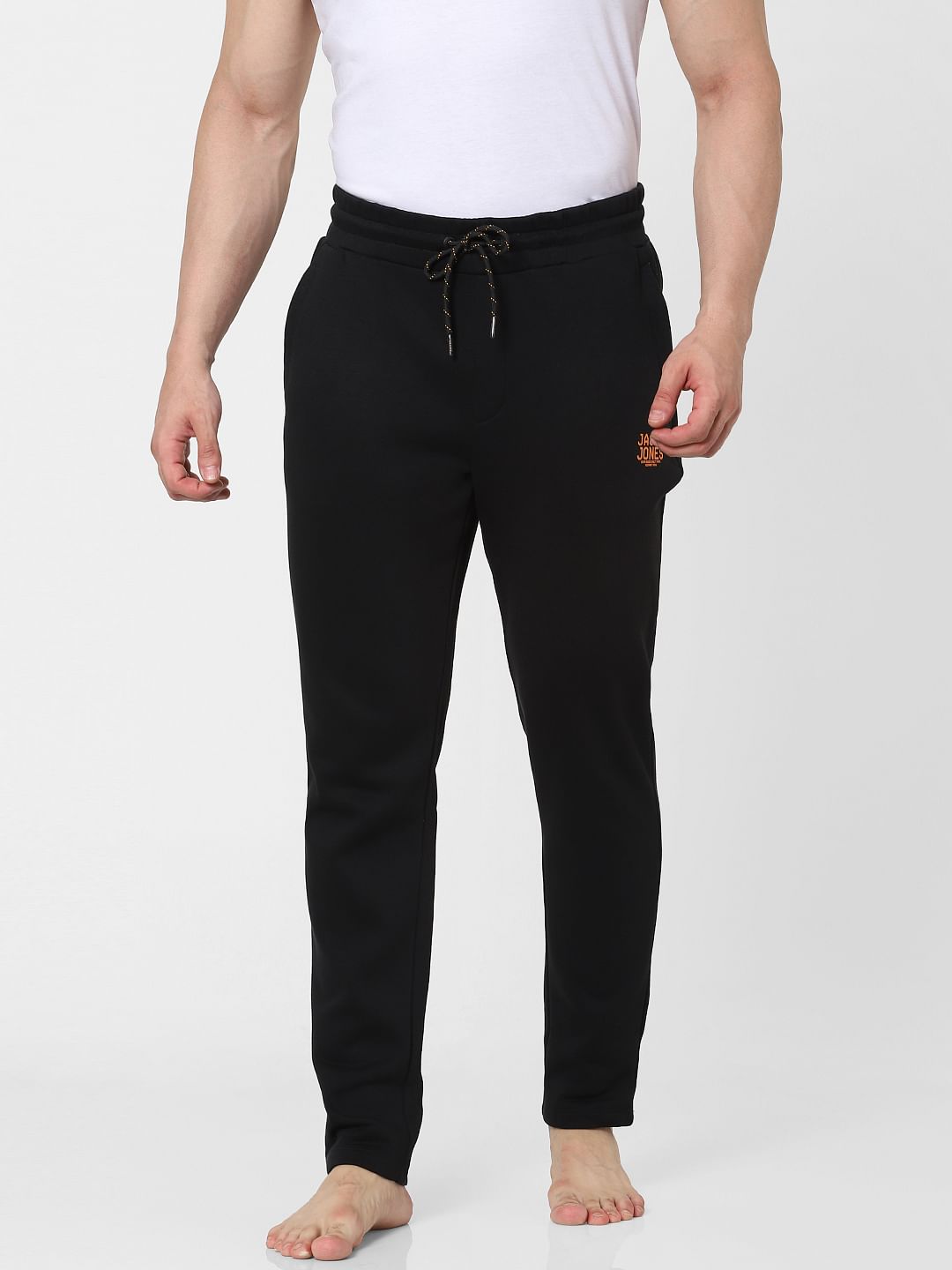 JACK & JONES Black Mid Rise Drawstring Trackpants
