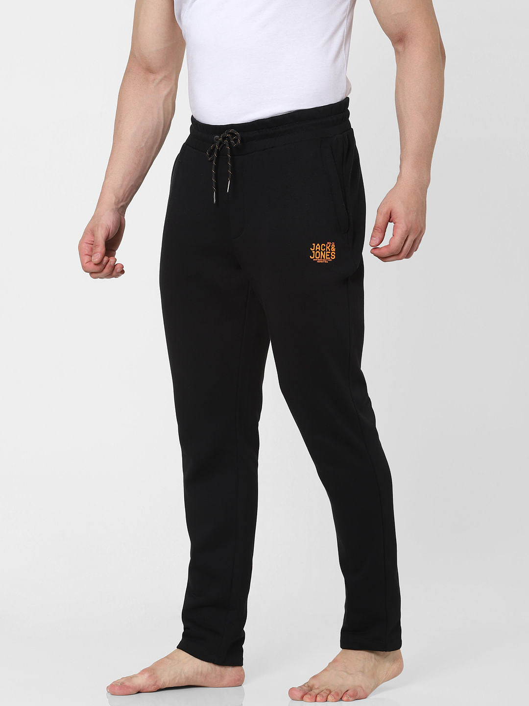 JACK & JONES Black Mid Rise Drawstring Trackpants