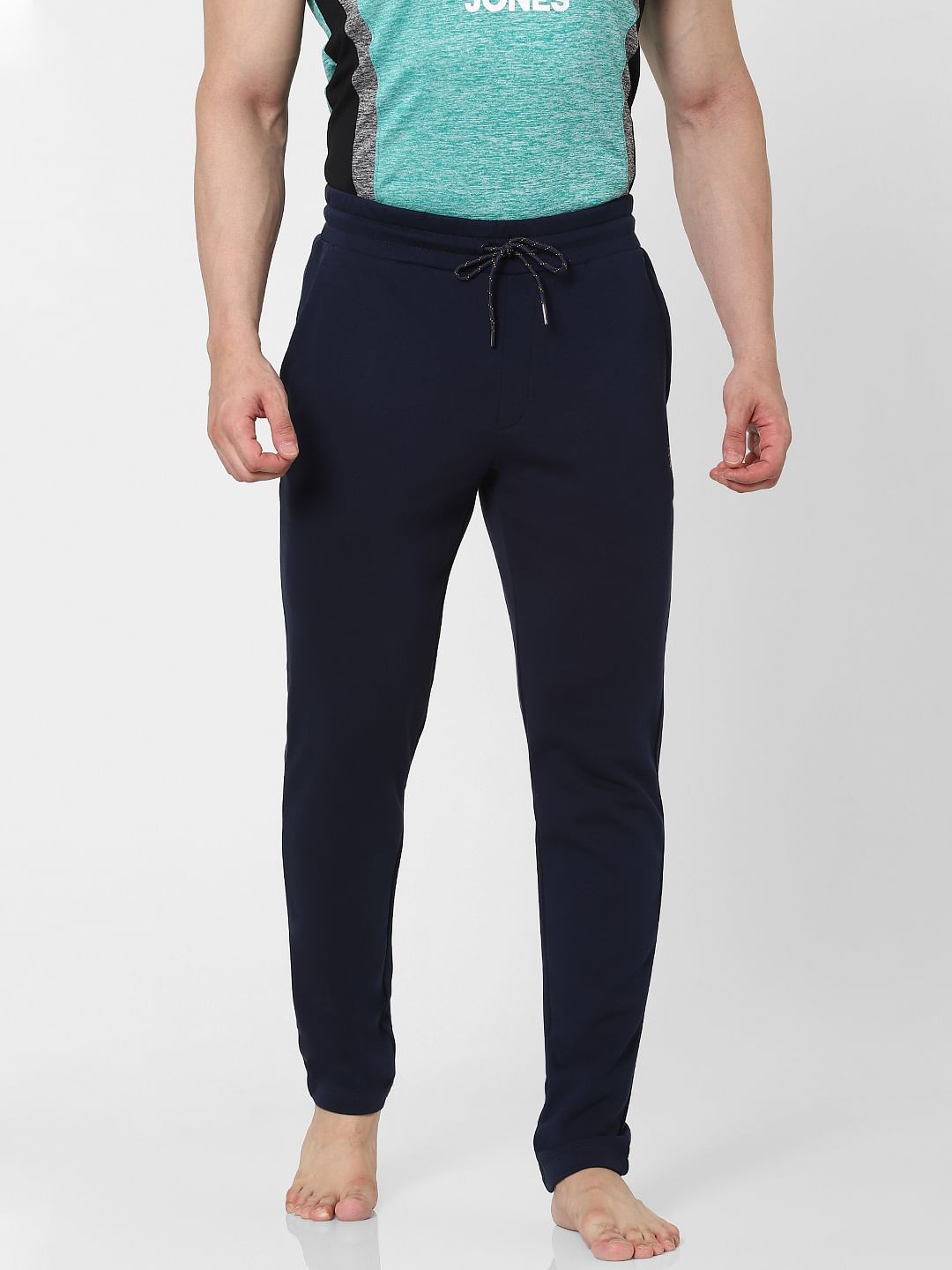 JACK & JONES Navy Blue Mid Rise Drawstring Trackpants