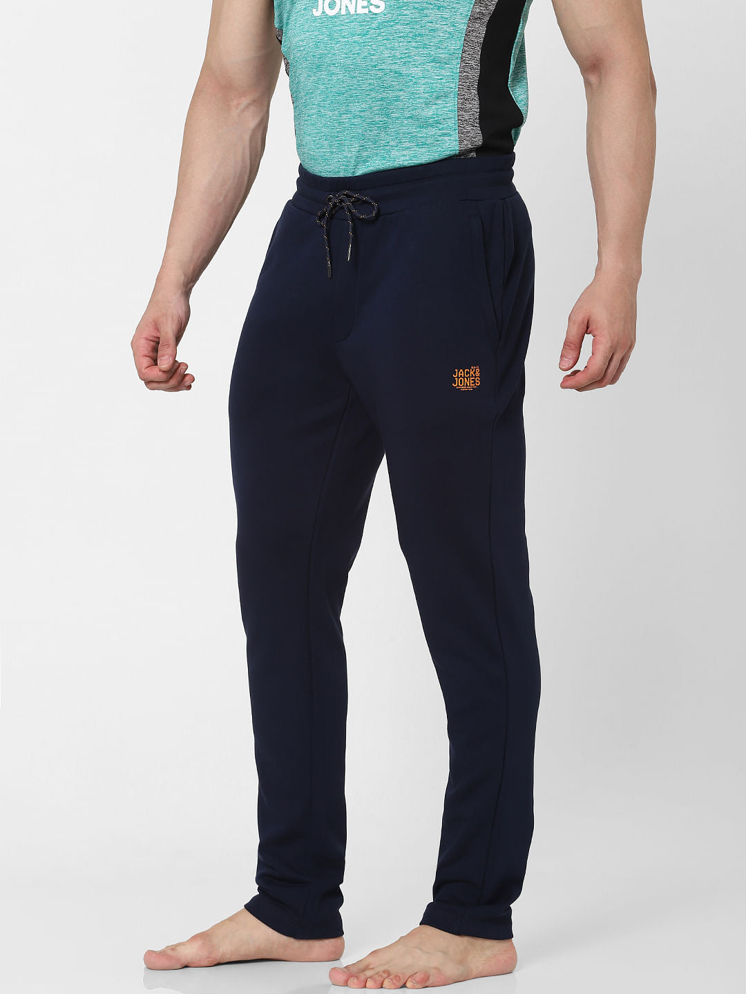 JACK & JONES Navy Blue Mid Rise Drawstring Trackpants