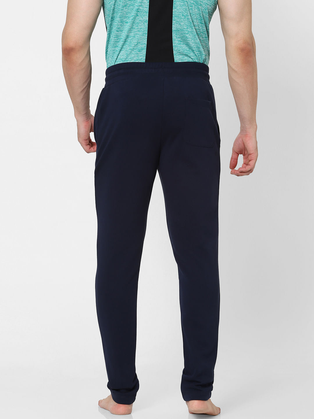 JACK & JONES Navy Blue Mid Rise Drawstring Trackpants