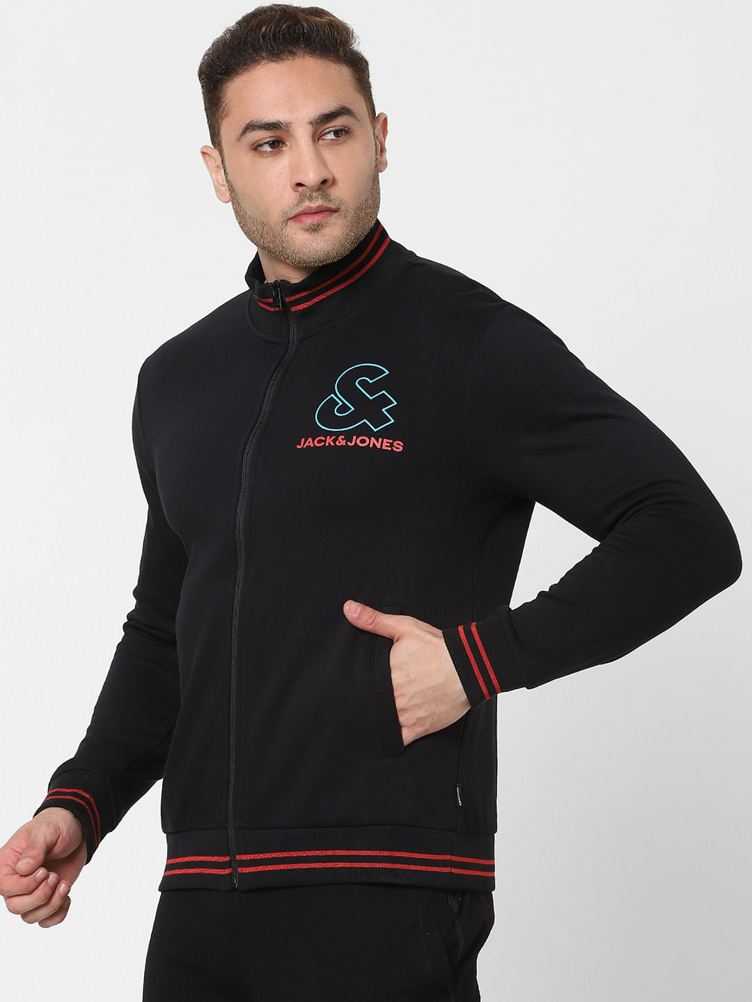 Black Logo Print Zip Up Sweatshirt