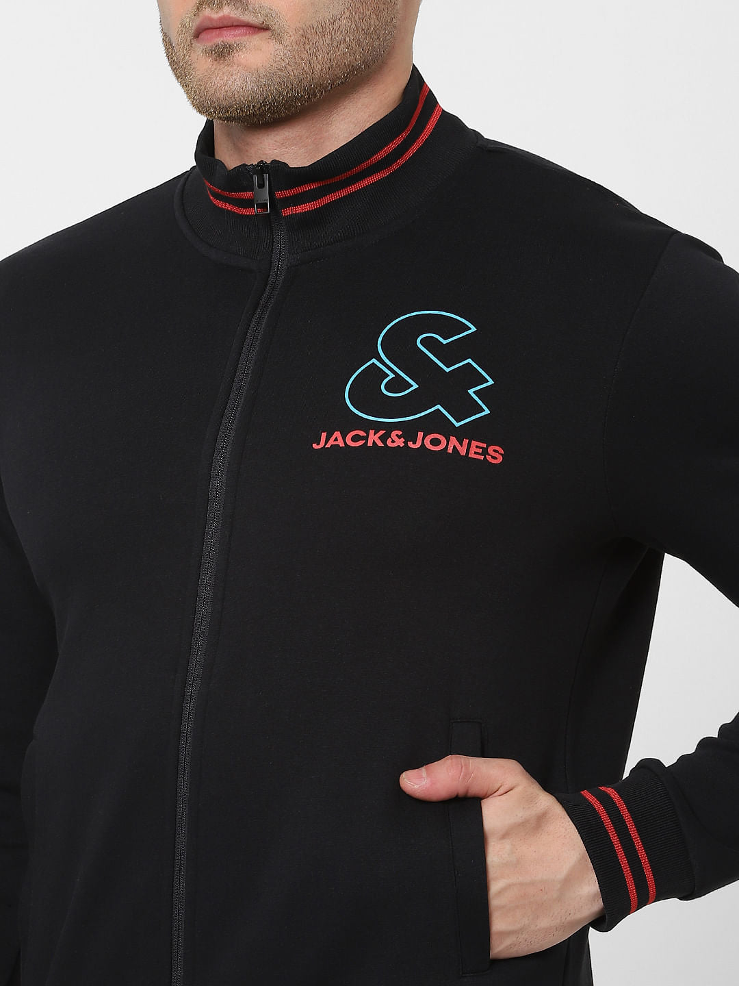 Black Logo Print Zip Up Sweatshirt
