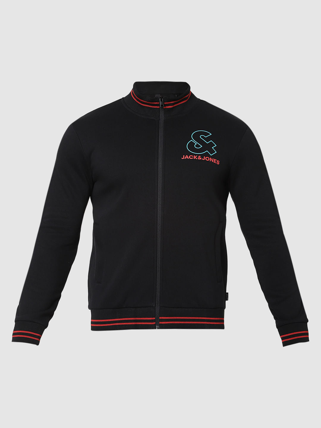 Black Logo Print Zip Up Sweatshirt