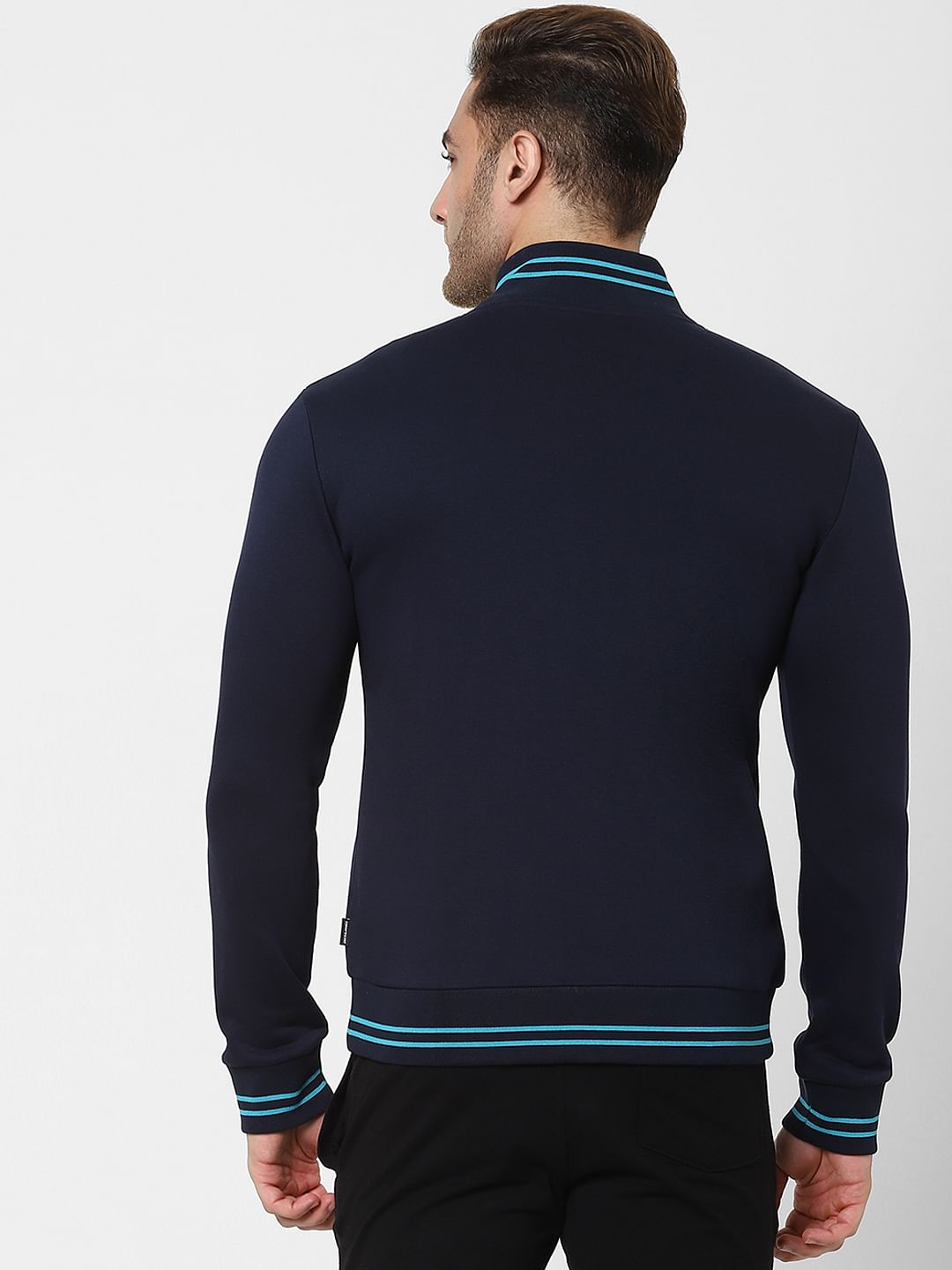 Navy Blue Logo Print Zip Up Sweatshirt