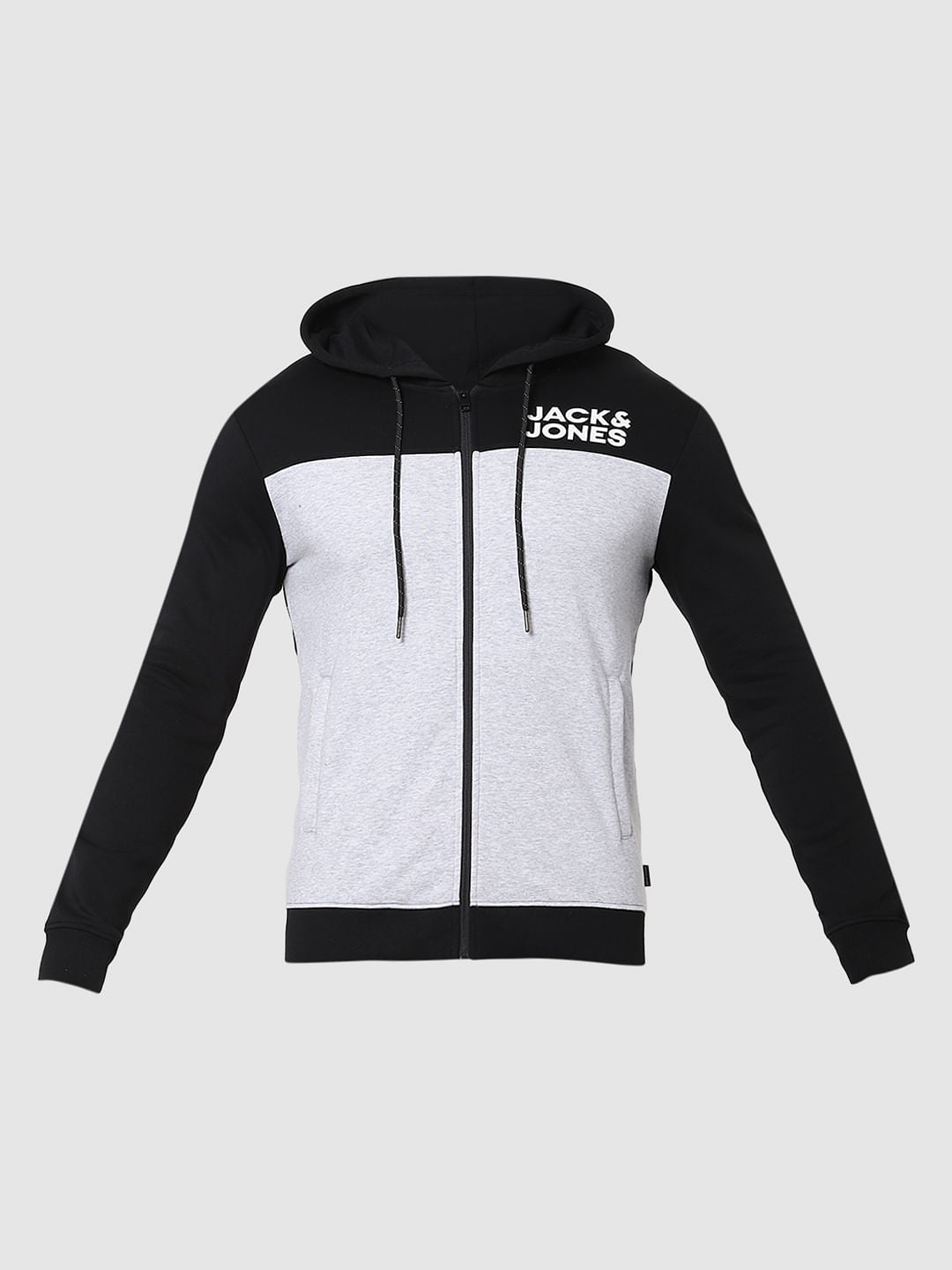 Grey Colourblocked Hooded Sweatshirt