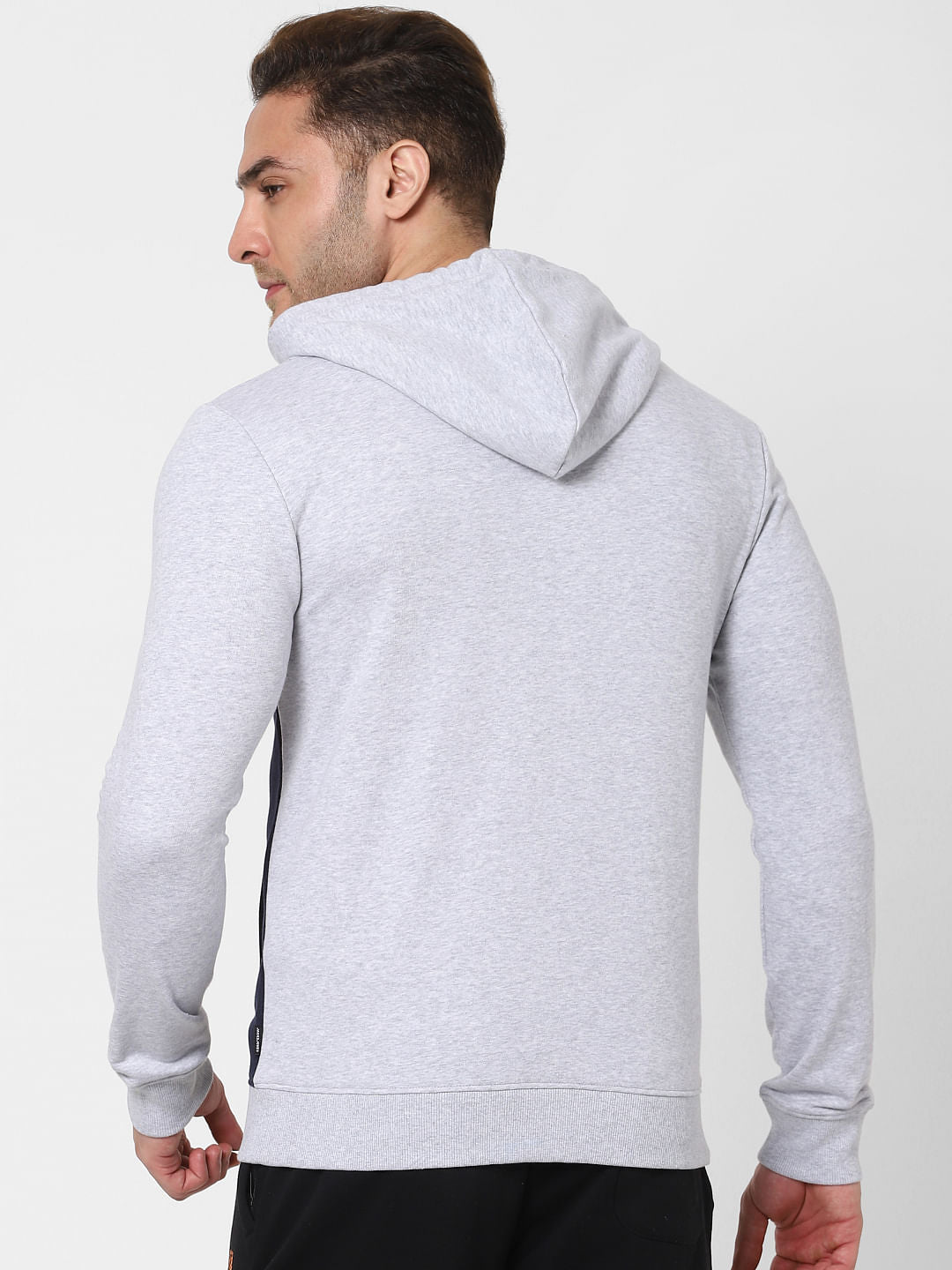 Navy Blue Colourblocked Hooded Sweatshirt