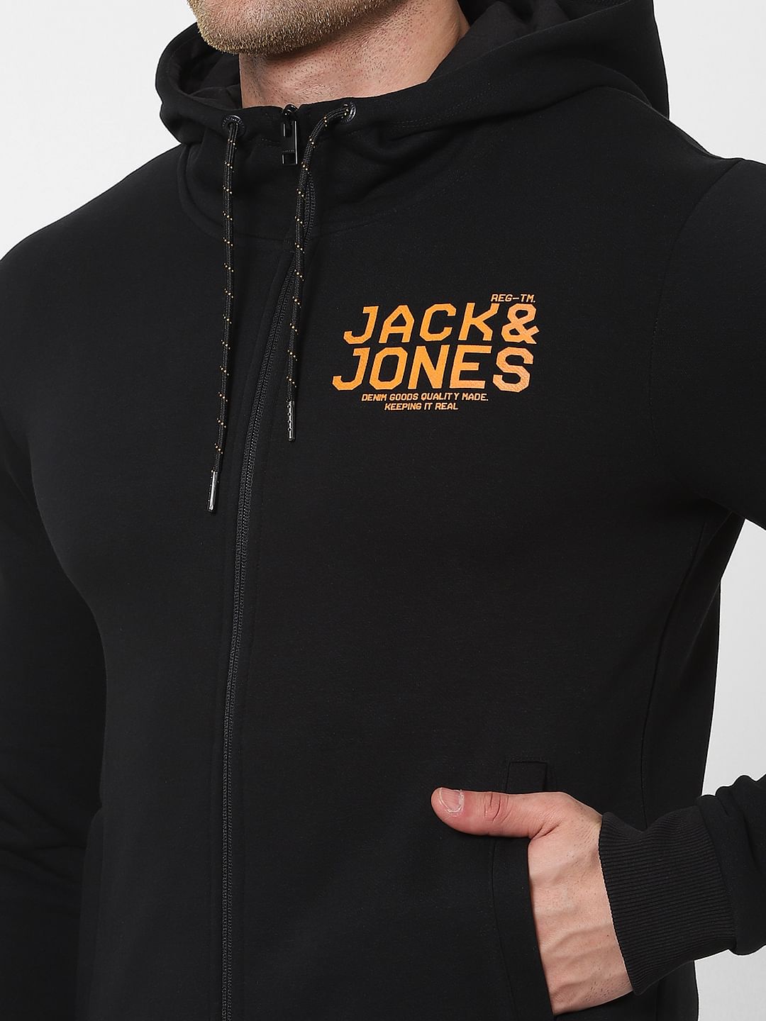 Black Logo Print Hooded Sweatshirt