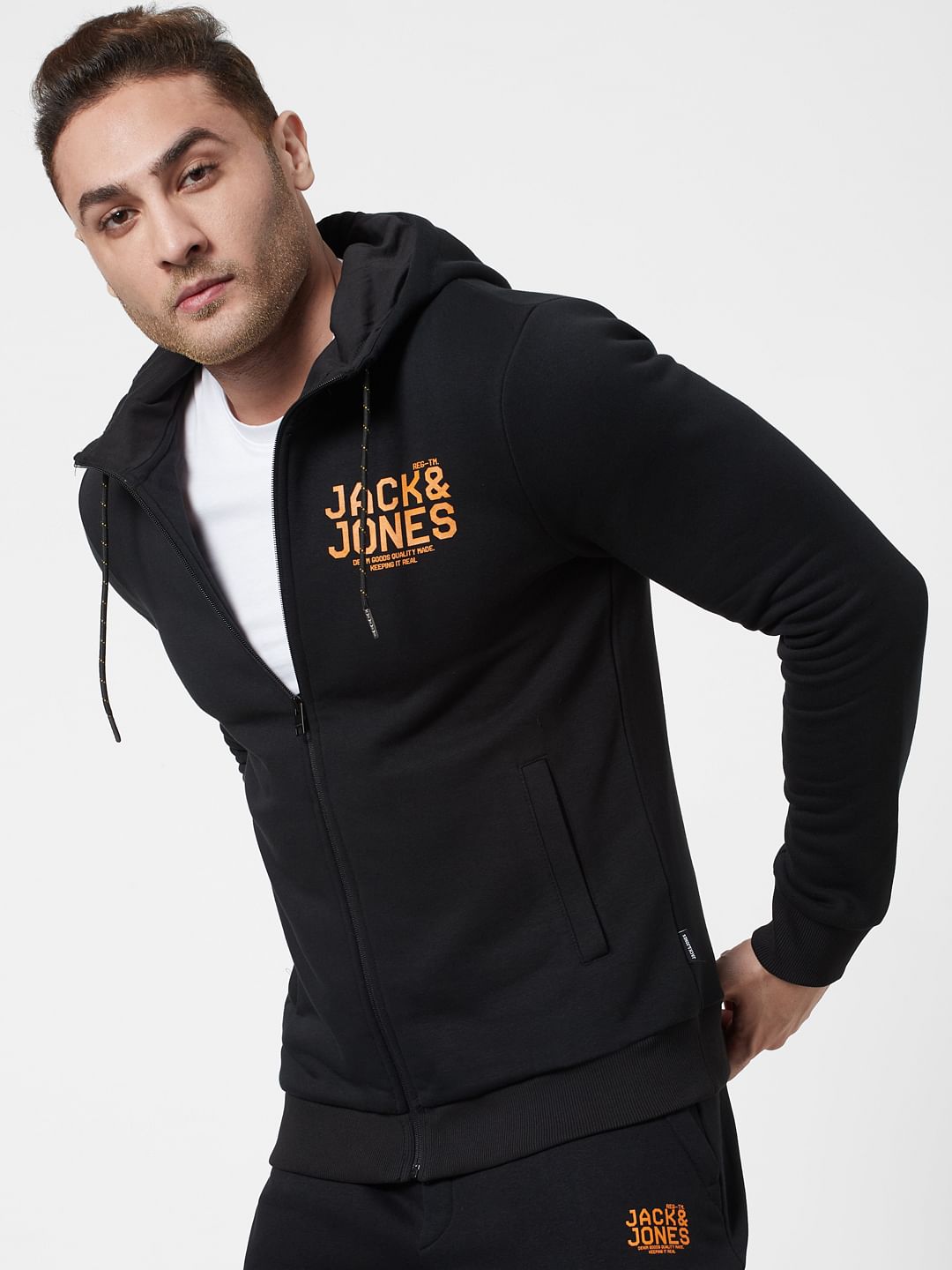 Black Logo Print Hooded Sweatshirt