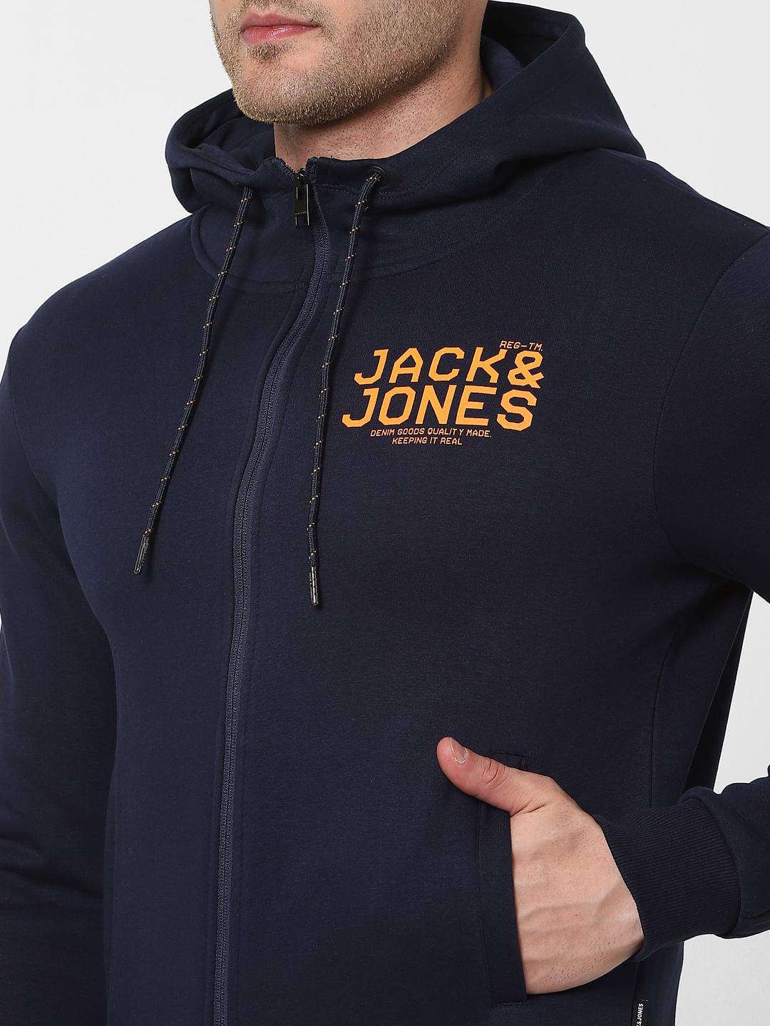 Blue Logo Print Hooded Sweatshirt