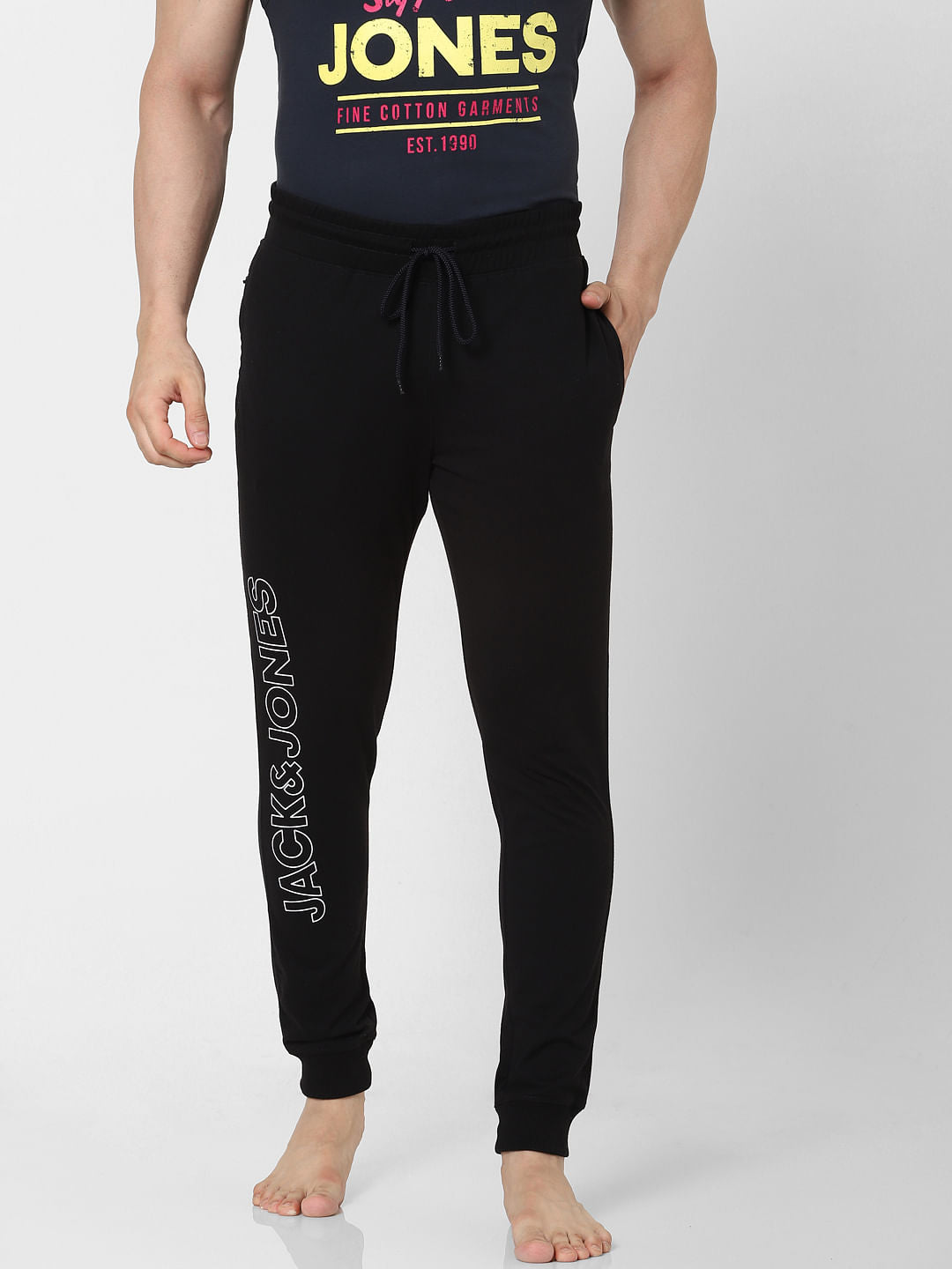 Black Mid Rise Logo Print Trackpants
