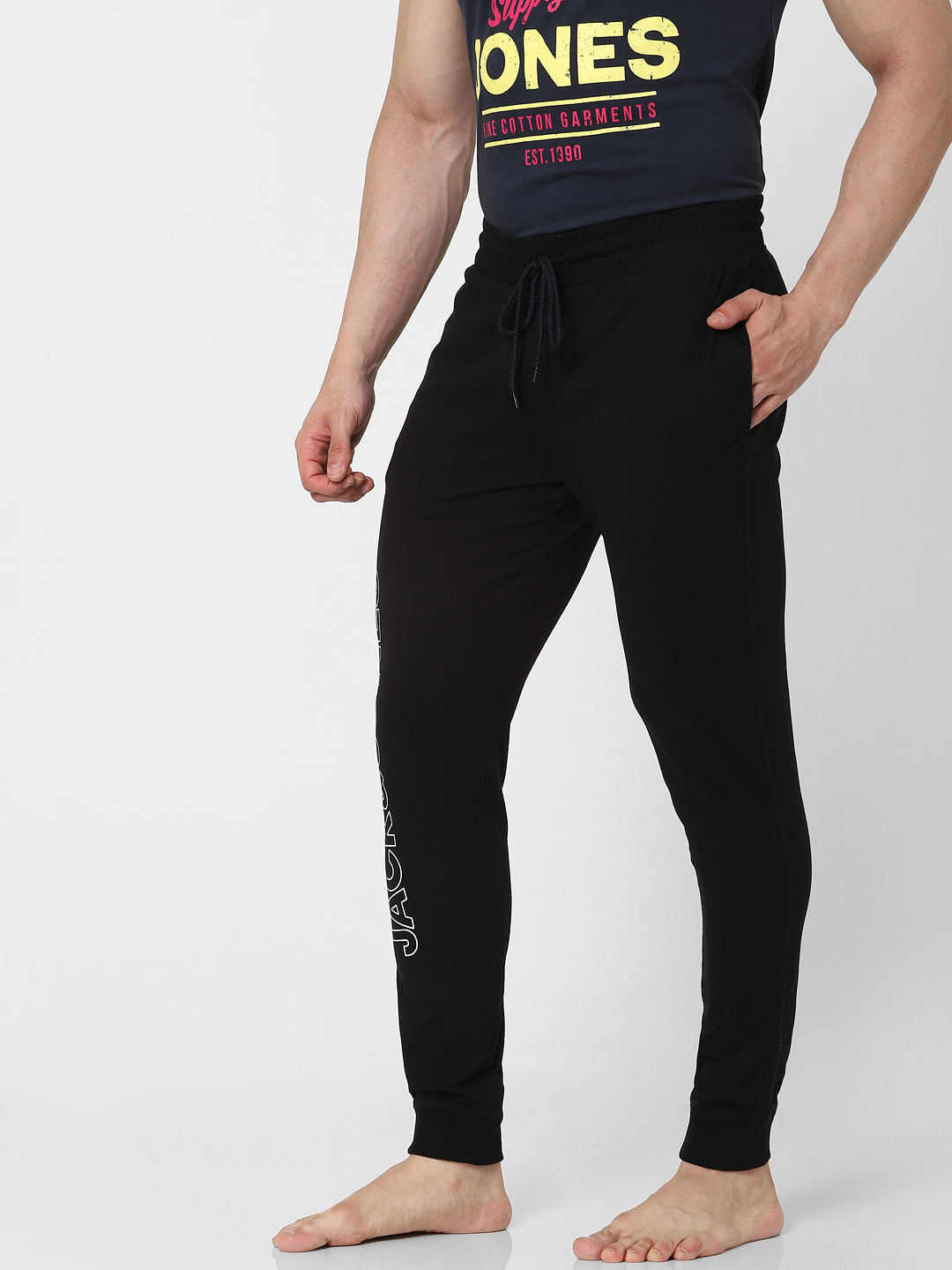 Black Mid Rise Logo Print Trackpants