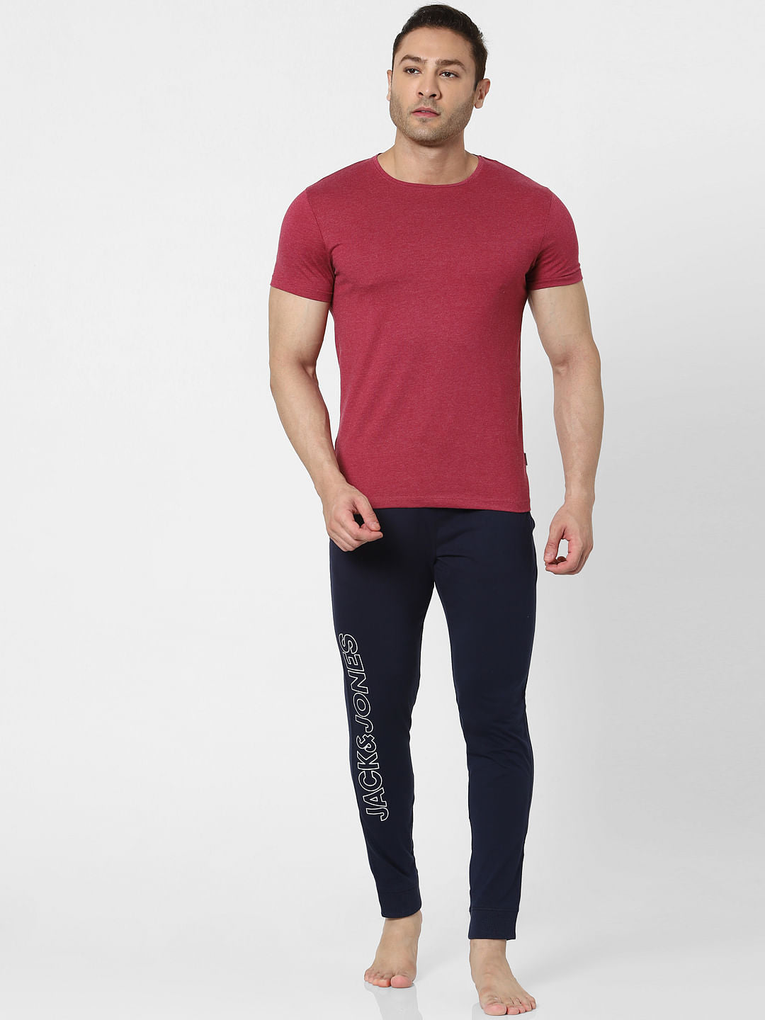 Blue Mid Rise Logo Print Trackpants