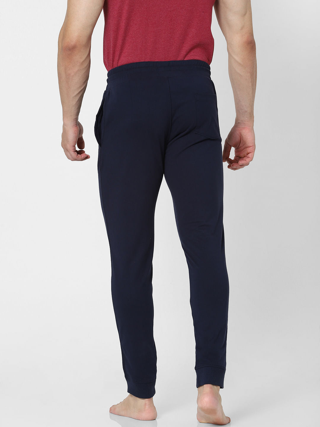 Blue Mid Rise Logo Print Trackpants