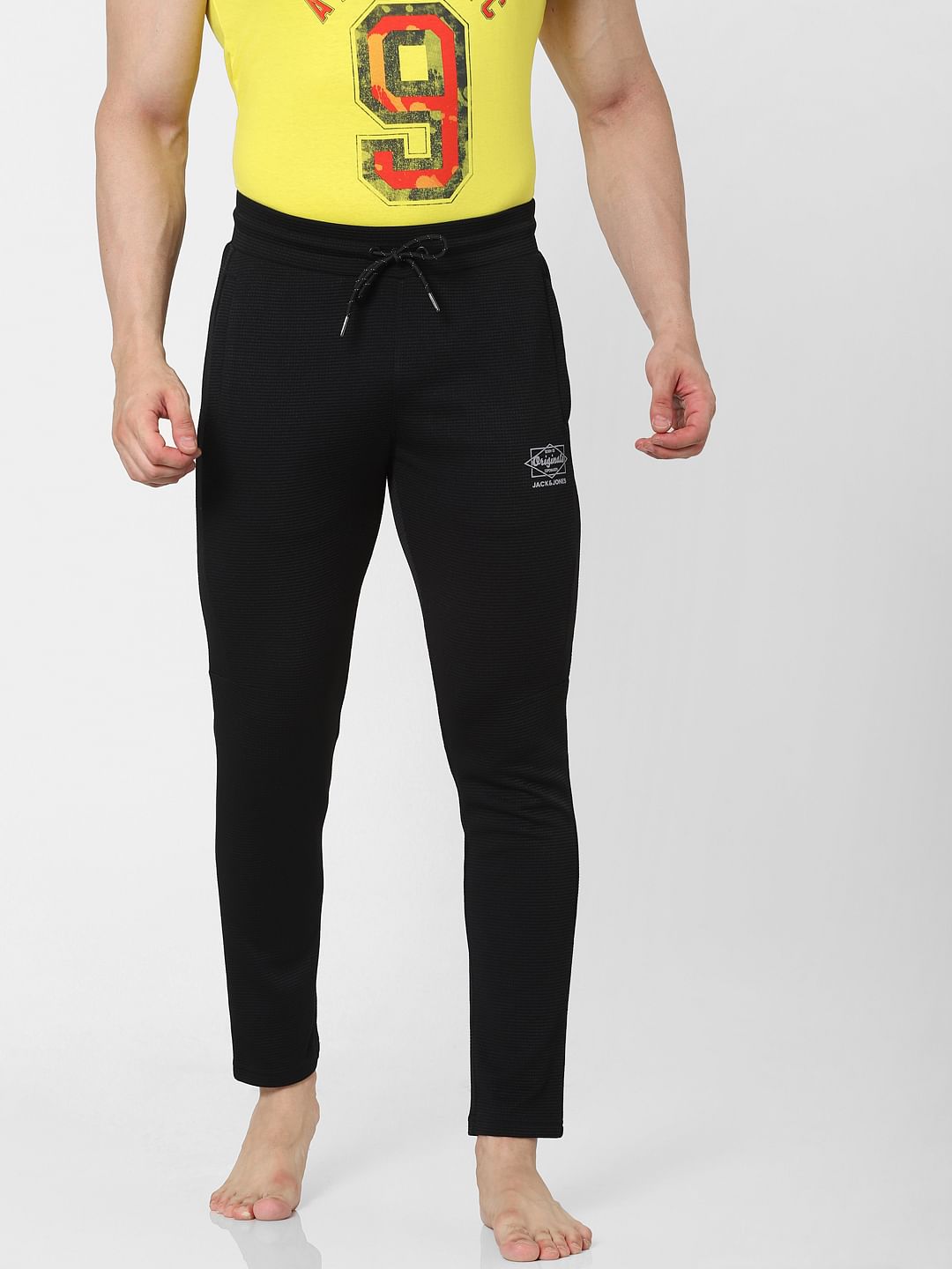 Black Mid Rise Textured Trackpants