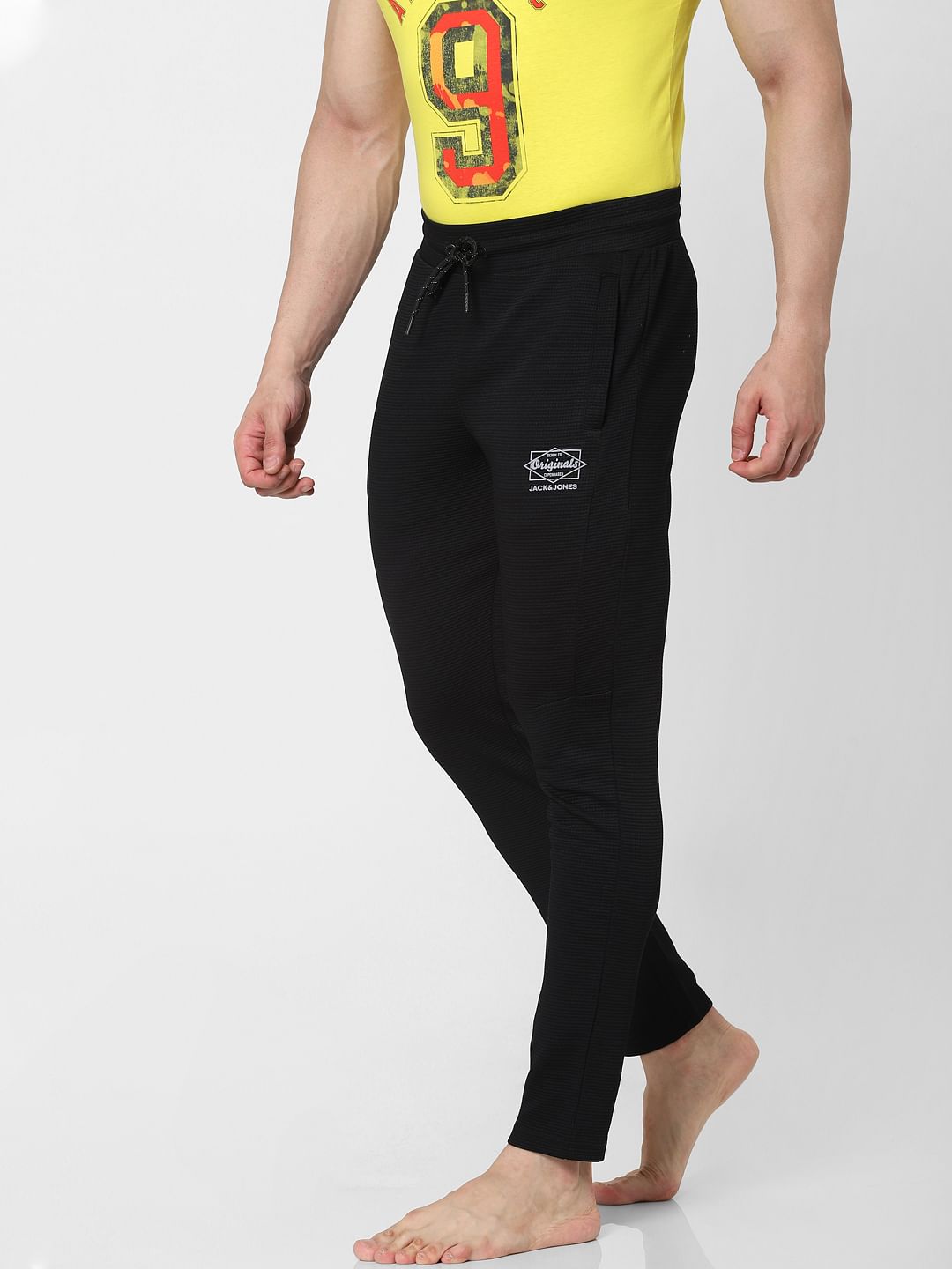 Black Mid Rise Textured Trackpants