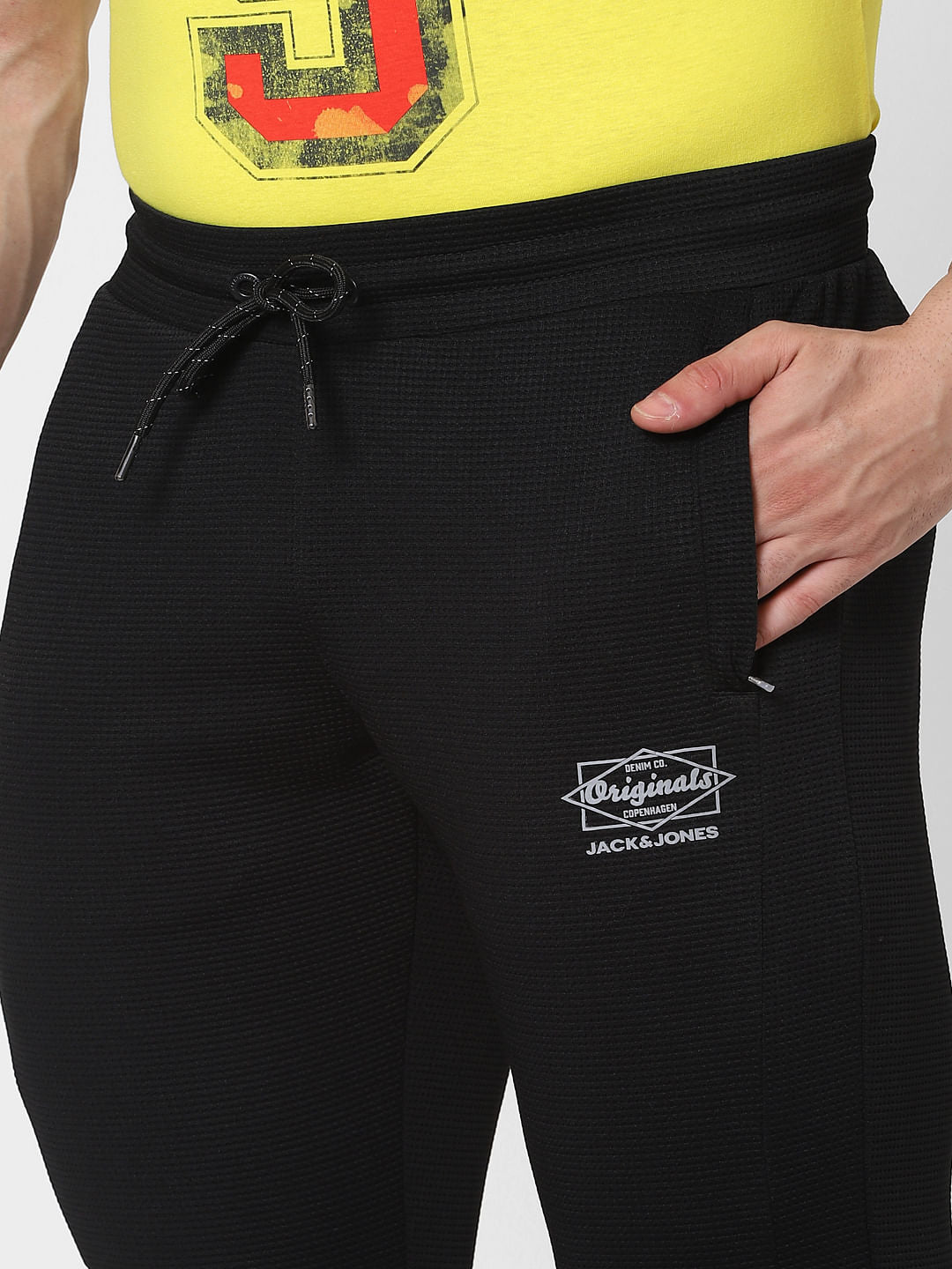 Black Mid Rise Textured Trackpants