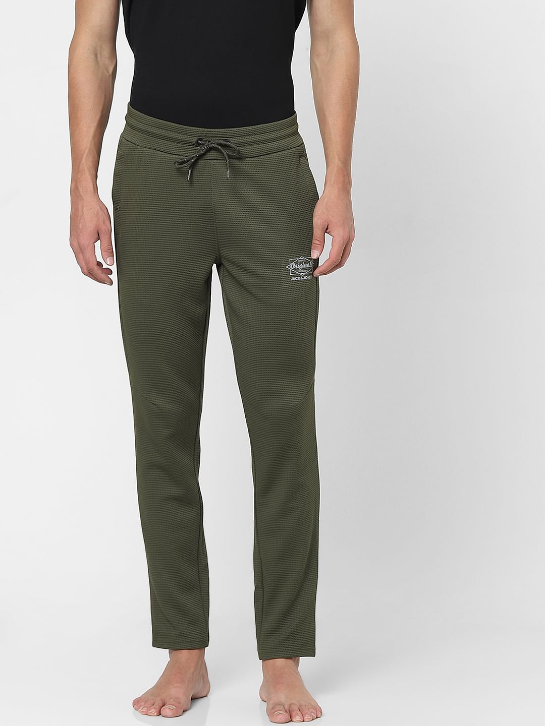 Green Mid Rise Textured Trackpants