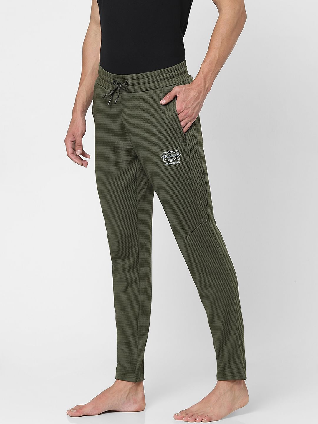 Green Mid Rise Textured Trackpants