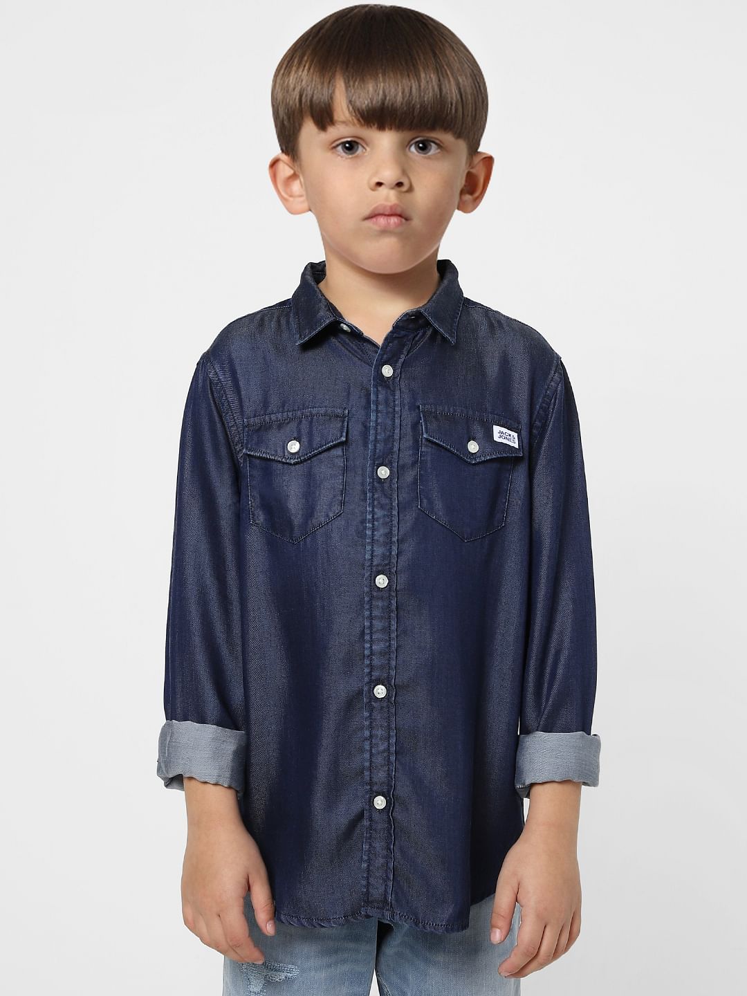 Boys Dark Blue Denim Full Sleeves Shirt
