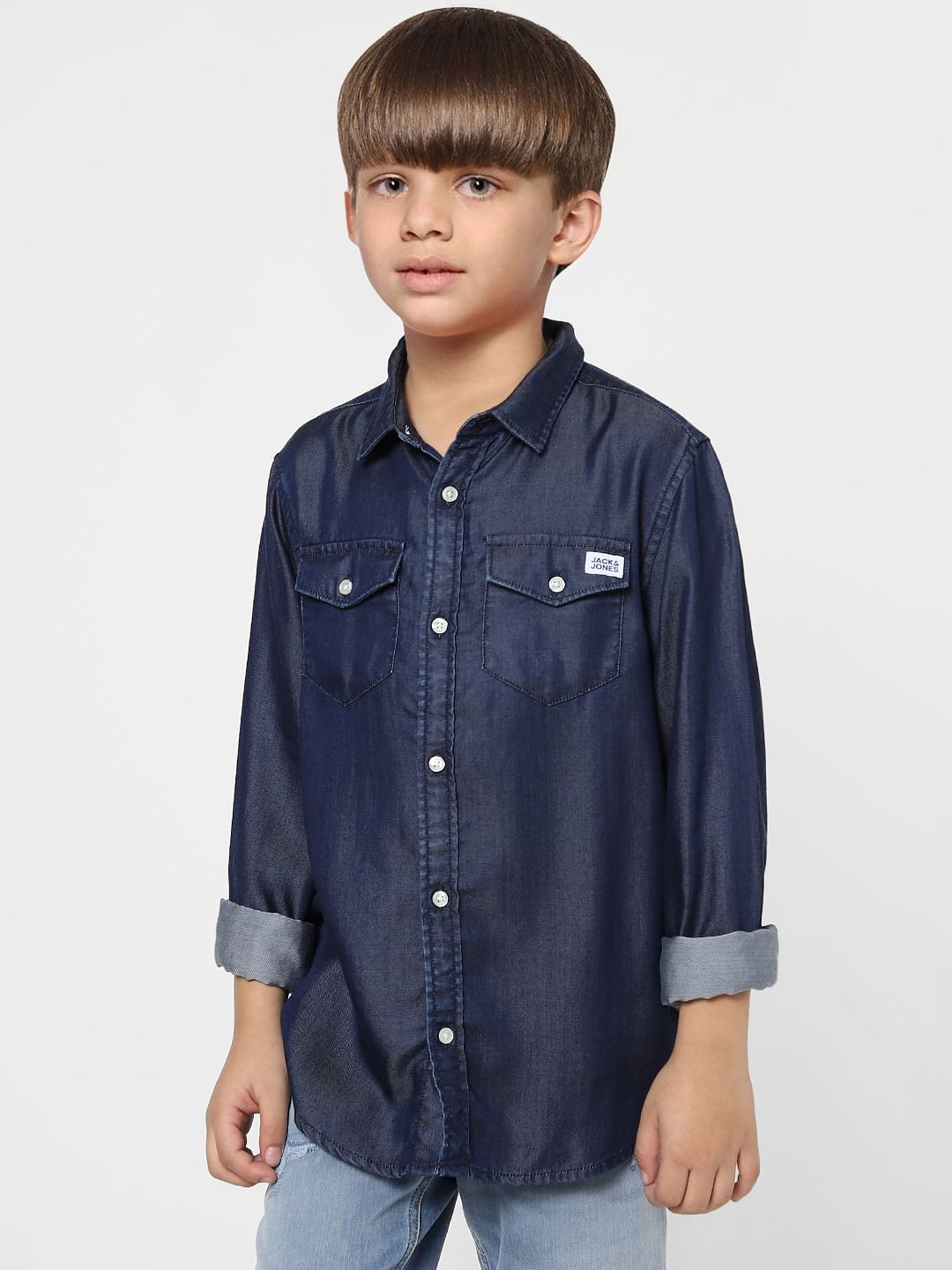 Boys Dark Blue Denim Full Sleeves Shirt