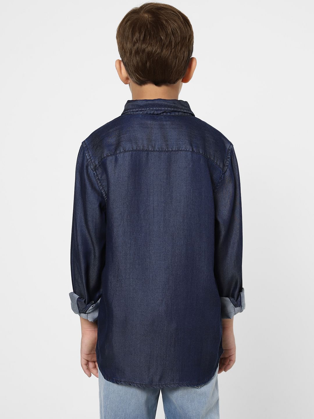 Boys Dark Blue Denim Full Sleeves Shirt