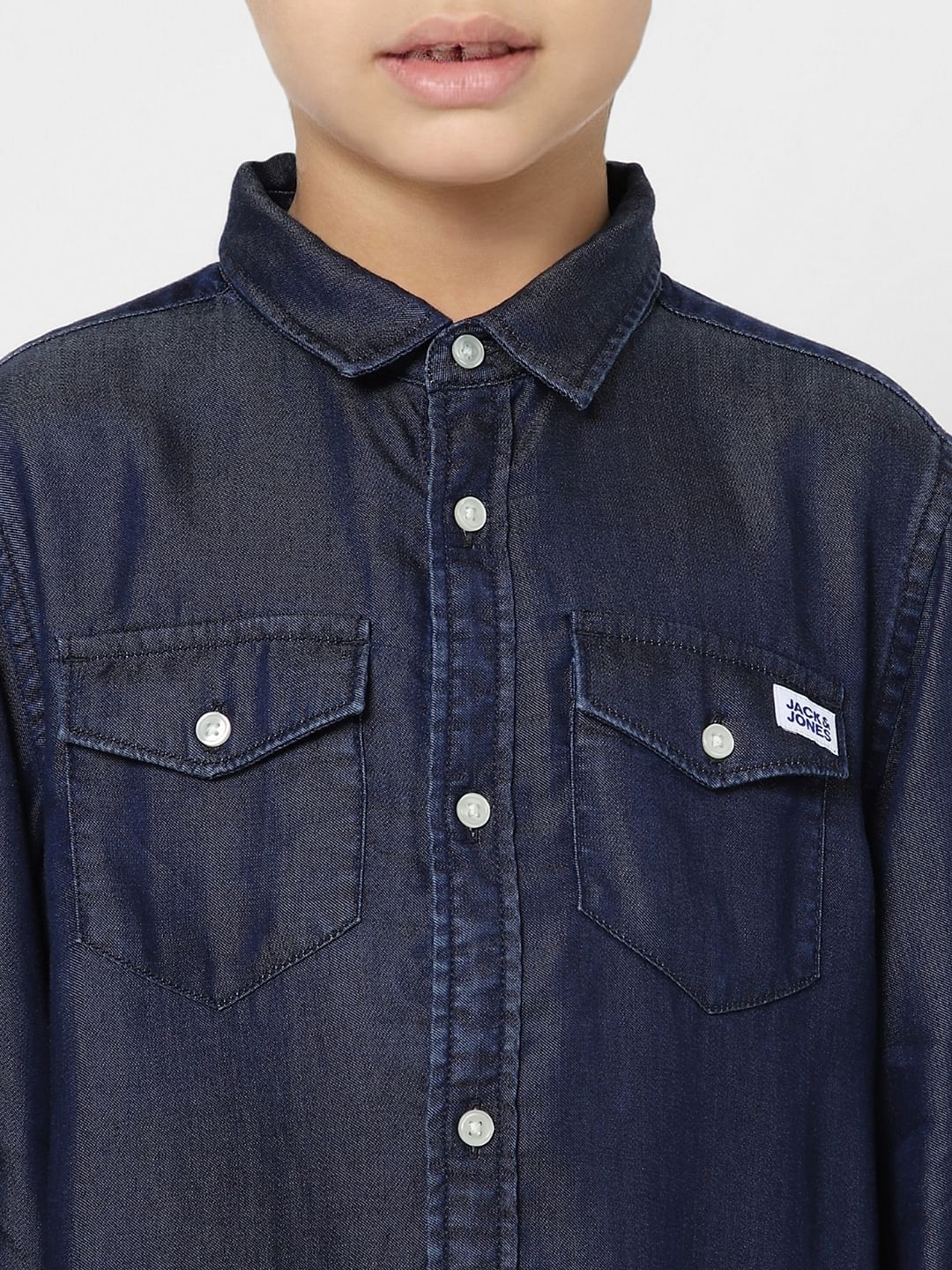 Boys Dark Blue Denim Full Sleeves Shirt