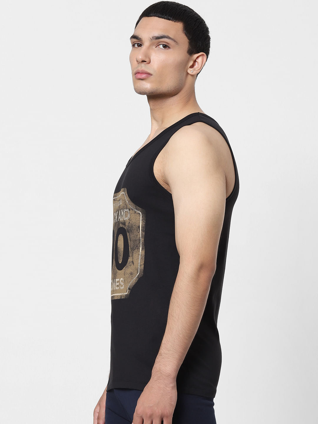 Black Graphic Print Vest