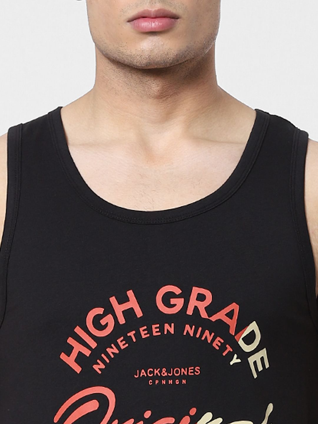 Black Text Print Vest