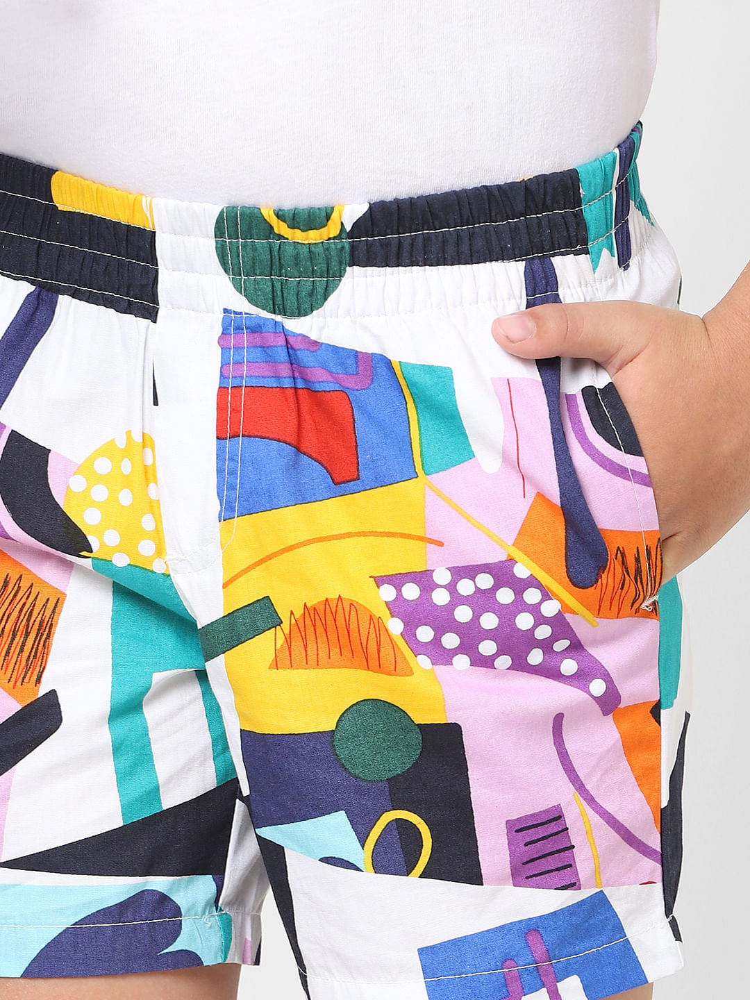 Boys White Low Rise Abstract Print Shorts
