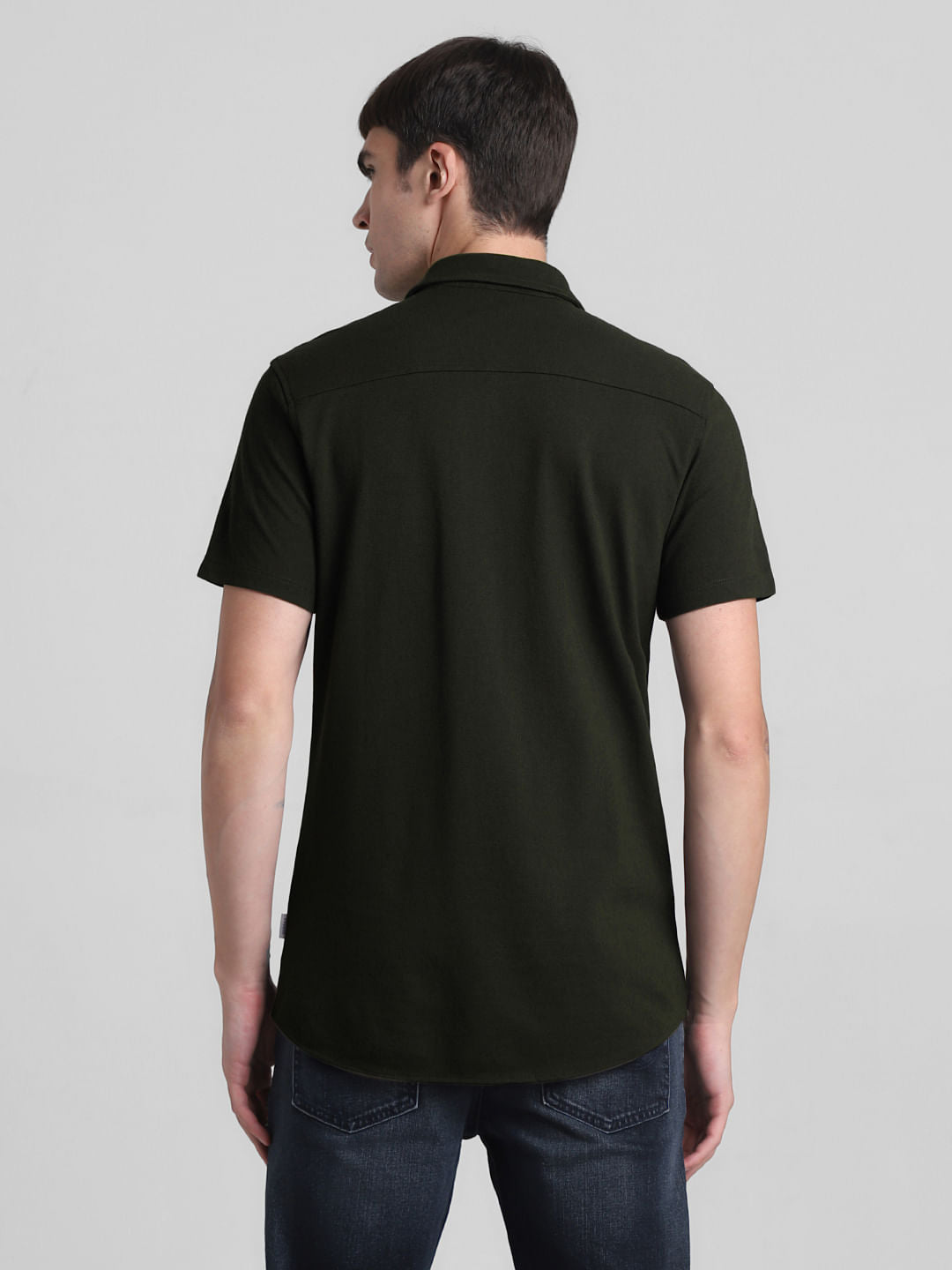 Dark Green Knit Short Sleeves Shirt