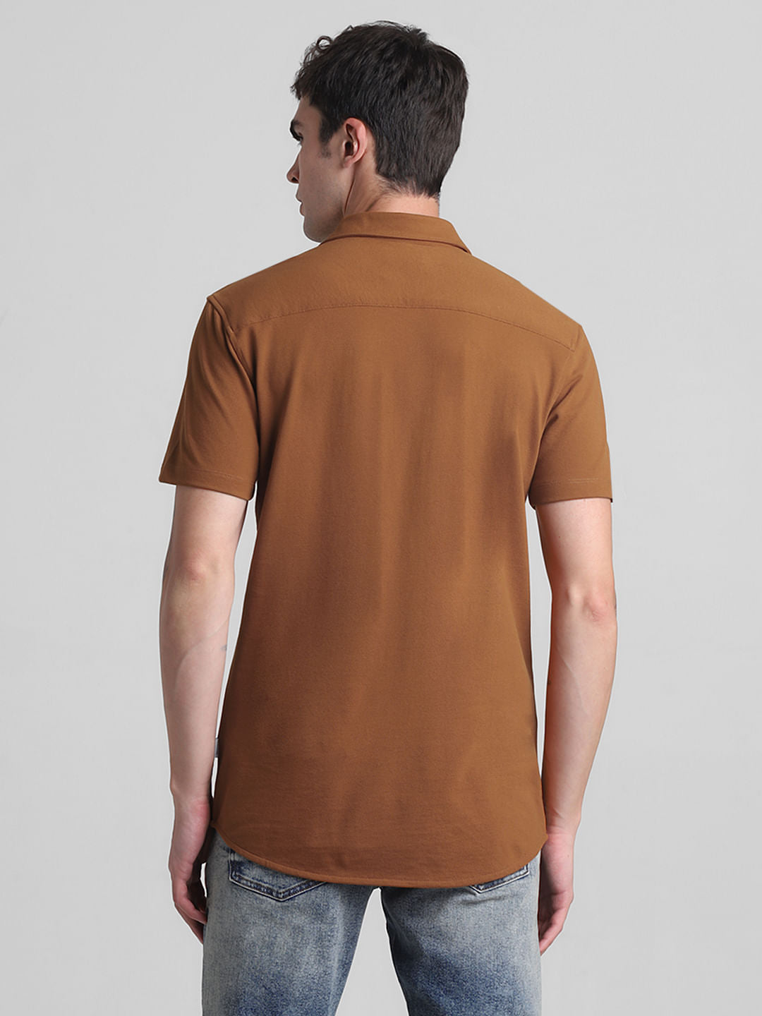Brown Knitted Short Sleeves Shirt