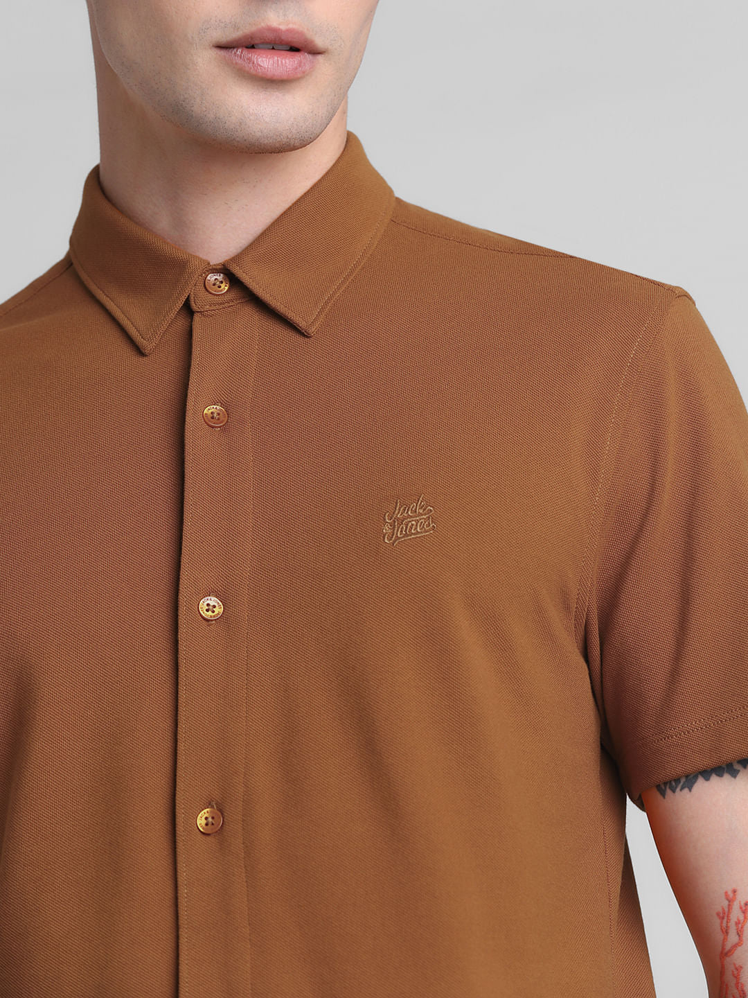 Brown Knitted Short Sleeves Shirt