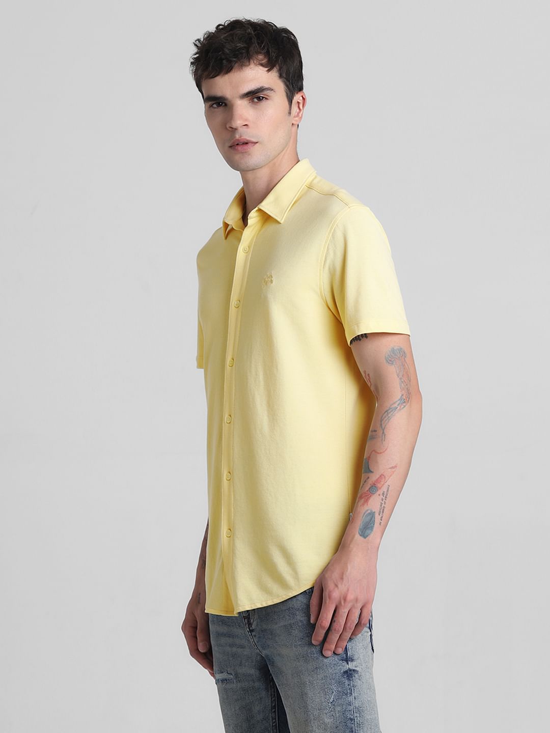Yellow Knitted Short Sleeves Shirt
