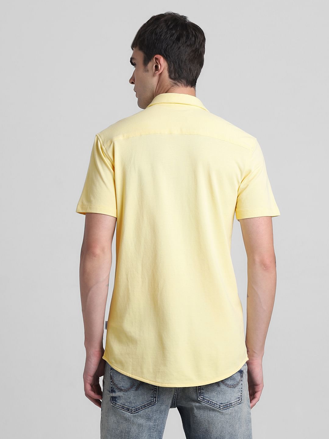 Yellow Knitted Short Sleeves Shirt
