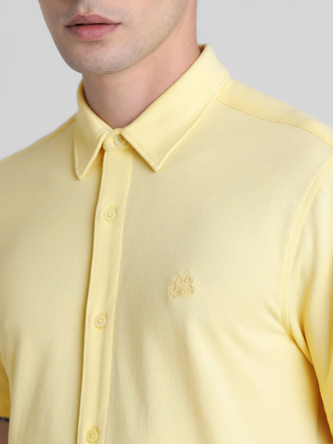 Yellow Knitted Short Sleeves Shirt