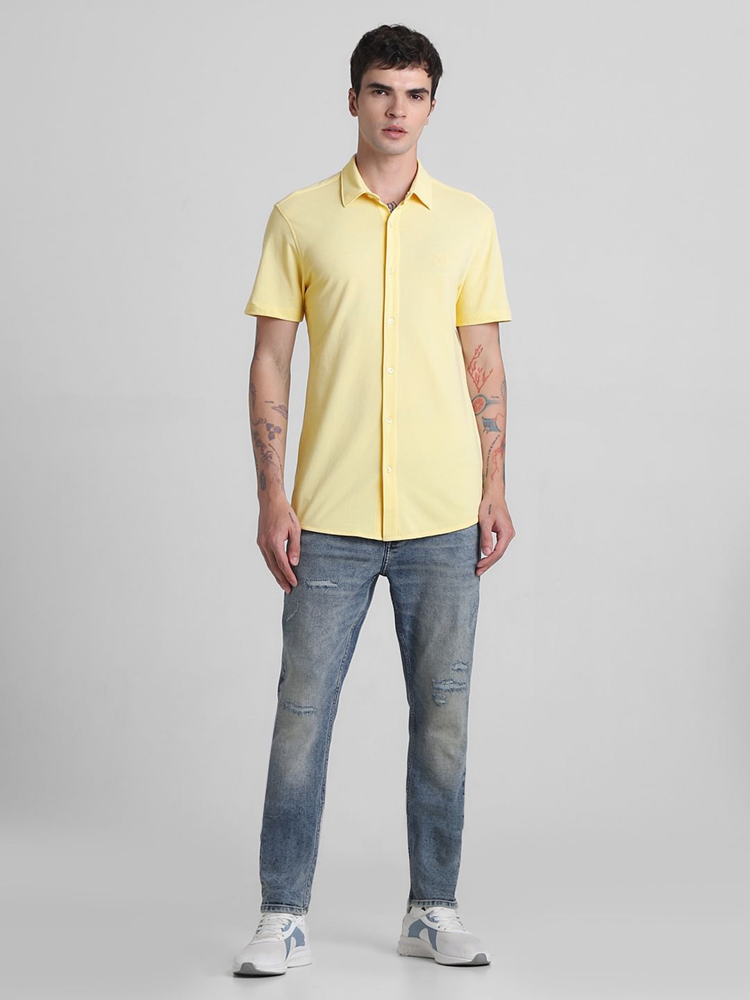 Yellow Knitted Short Sleeves Shirt