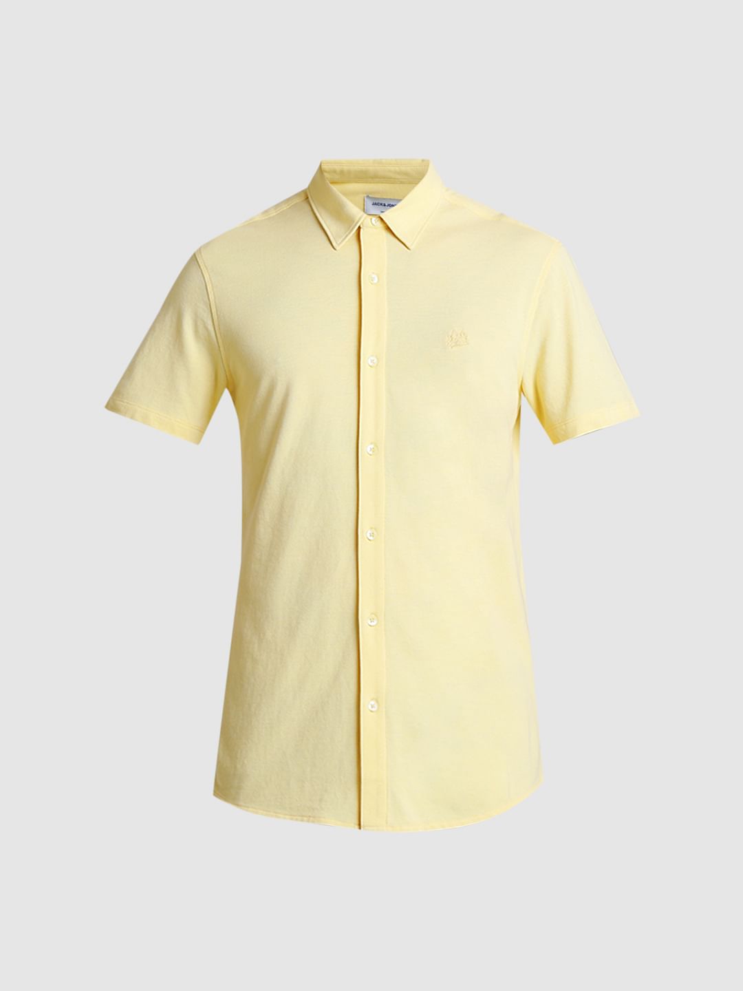 Yellow Knitted Short Sleeves Shirt