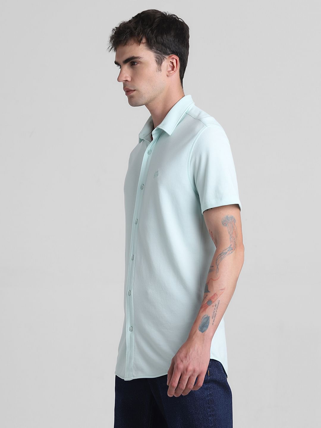 Green Knitted Short Sleeves Shirt