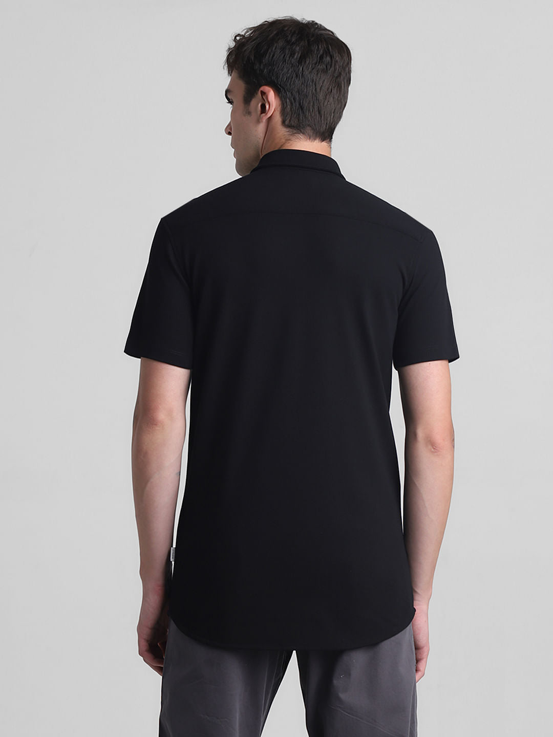 Black Knitted Short Sleeves Shirt